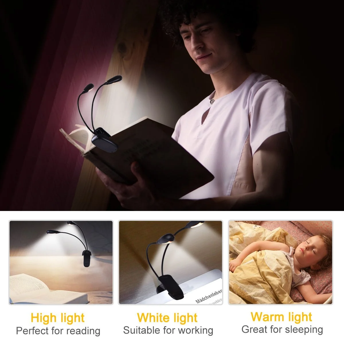 Лампа для читання Akozon 14 LED USB Dimmable Clamp Light, фото №5