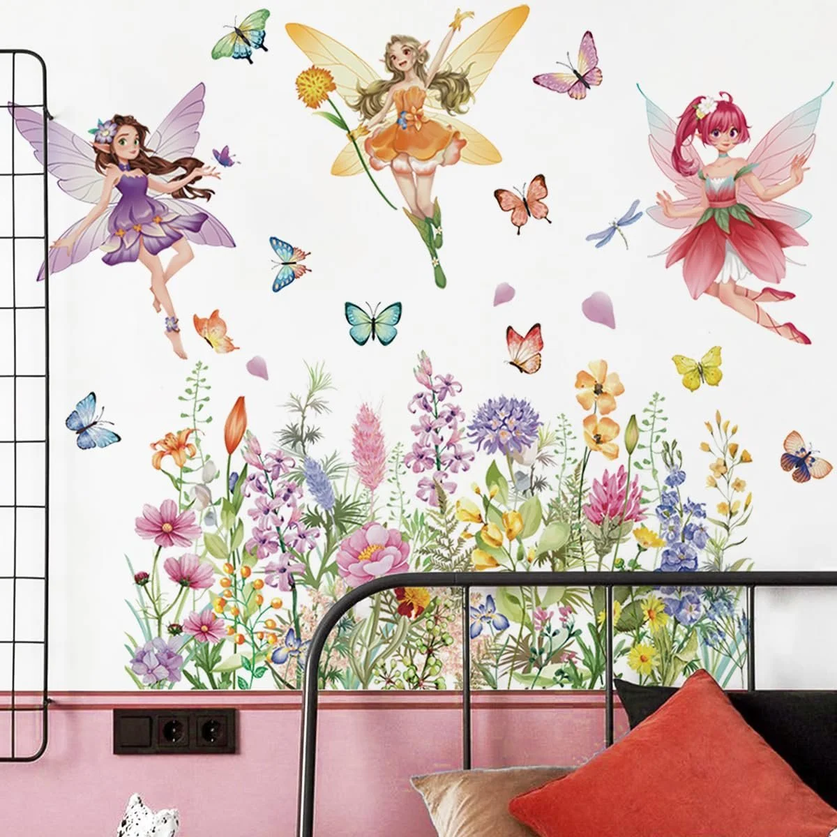 Наклейки на стіну Runtoo Fairy Floral Wildflowers Butterfly Elves, фото №2