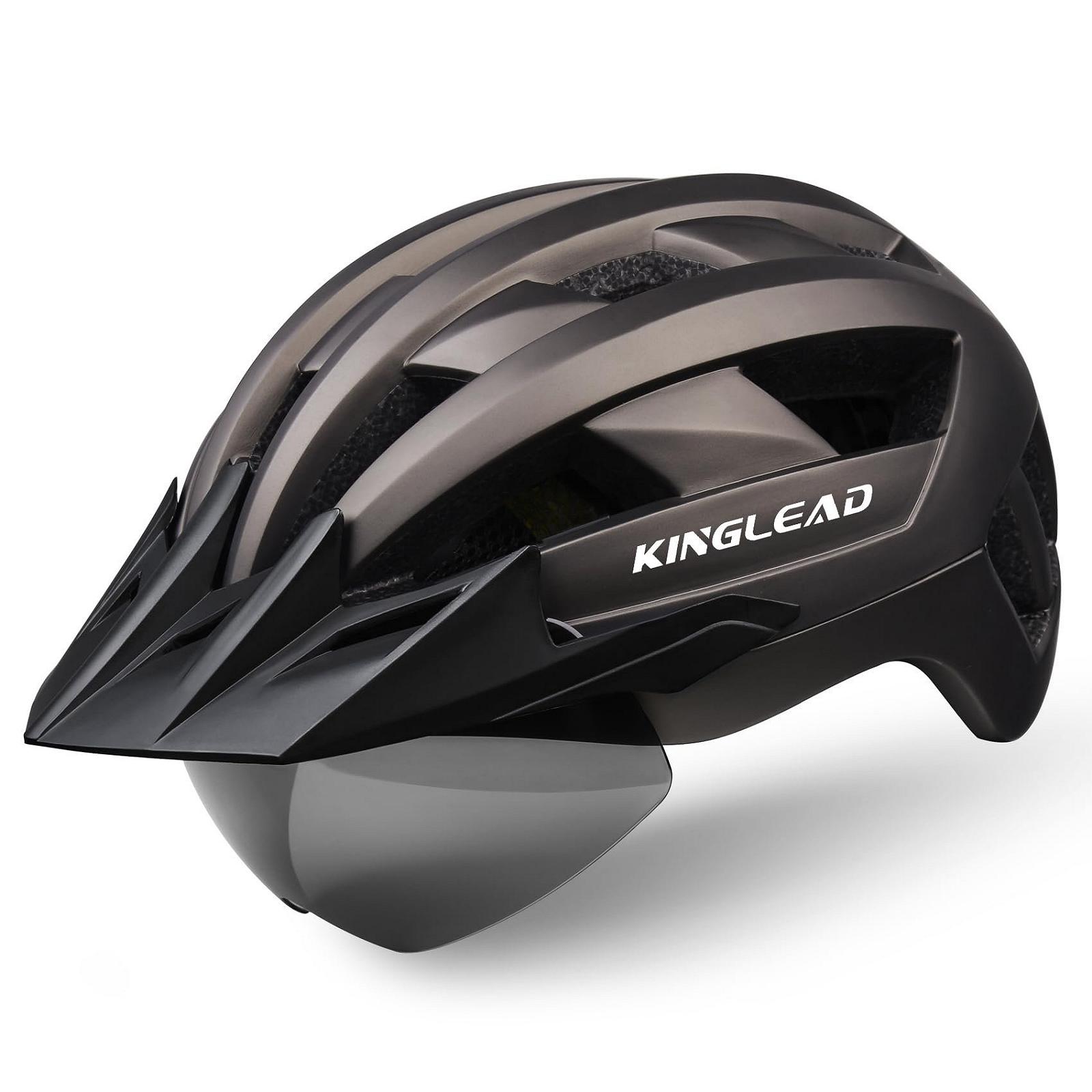 Шолом велосипедний KINGLEAD для дорослих, чоловіків та жінок, з USB LED підсвічуванням, магнітними окулярами та знімним козирком, фото №1