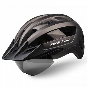 Шолом велосипедний KINGLEAD для дорослих, чоловіків та жінок, з USB LED підсвічуванням, магнітними окулярами та знімним козирком - Фото 1