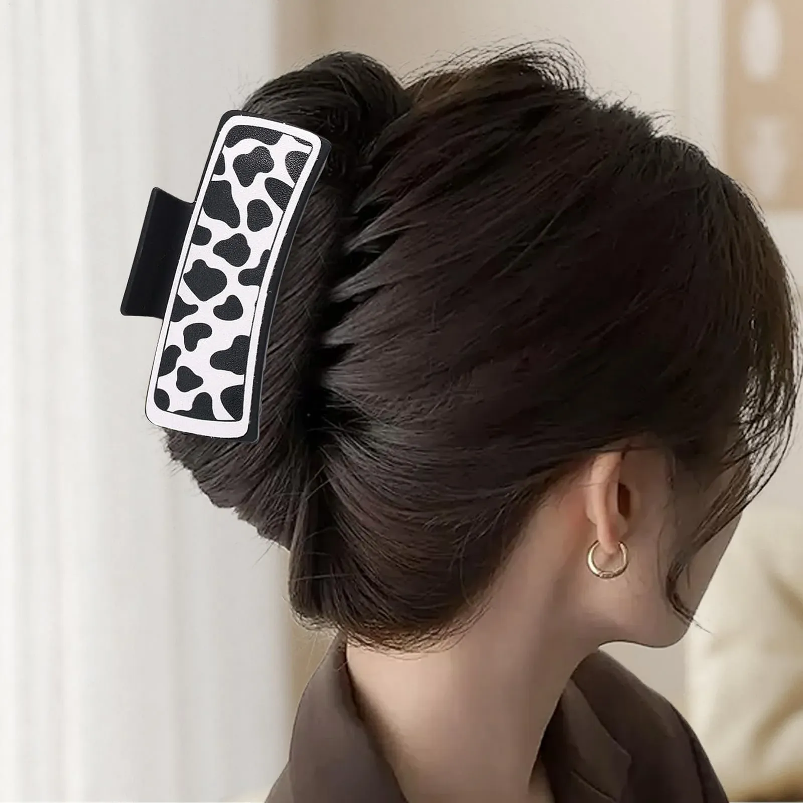 Заколка краб для волос Euyehn Цветочный/Коровий принт Квадратный Желтый, 2 шт, фото №2