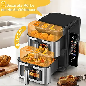 Мультипечь с двойной корзиной 11L (5.5L + 5.5L) 2800W 12 режимов Цветной экран Смотровое окно synthetic.ua - Фото 1