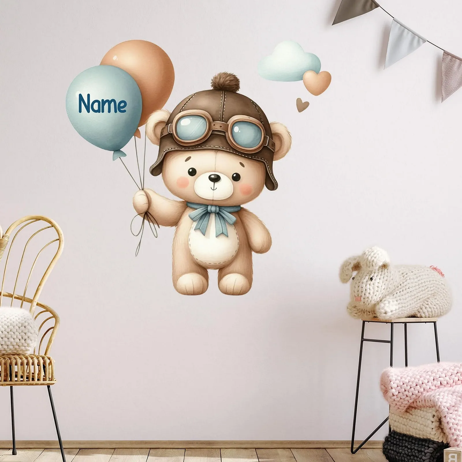Наклейка на стену GRAZDesign Медвежонок с воздушными шарами Персонализированная 59 x 57 см, фото №7