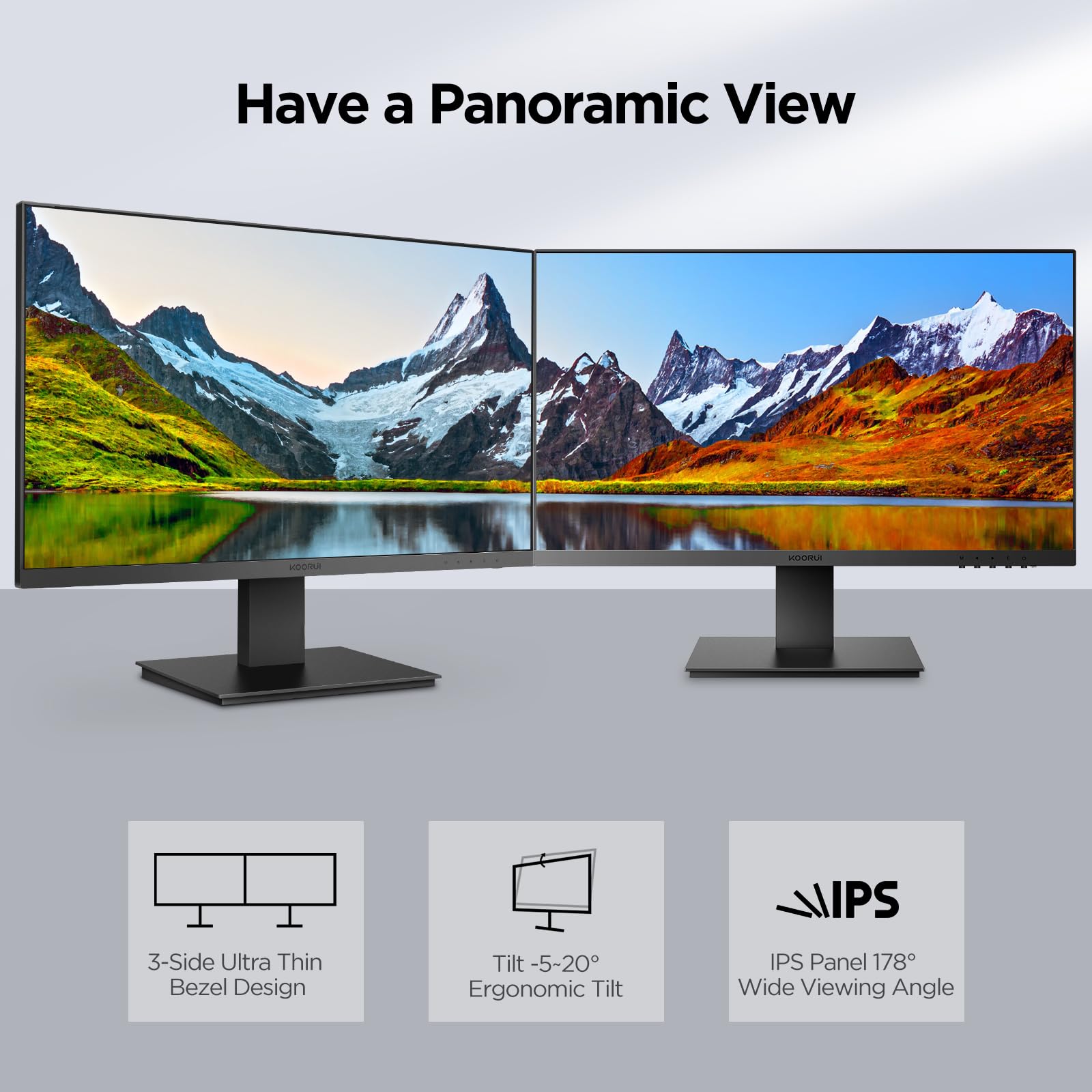 Монитор KOORUI 24 дюйма с динамиками IPS ПК Монитор Безрамочный FHD 1080P HDMI 1.4 (100Hz) & VGA (60Hz) VESA 75 x 75 мм Adaptive Sync Защита зрения, фото №5