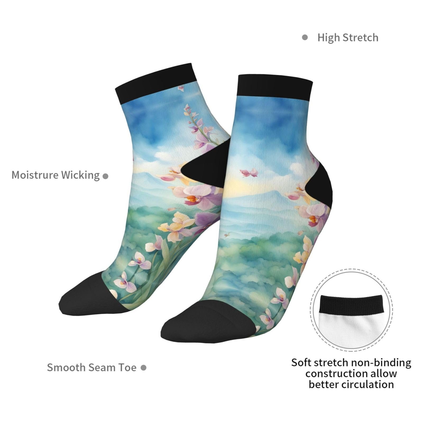 Носки Цветок Орхидея Бабочка Мягкие Свежие Модные Удобные На все сезоны Один Размер, Орхидея, фото №7