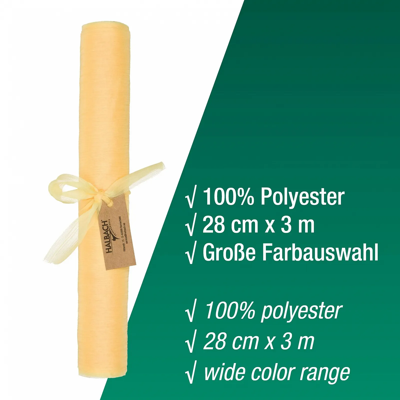 Ранер Halbach Seidenbänder Premium Chiffon 28 см x 3 м Світло-жовта, фото №3