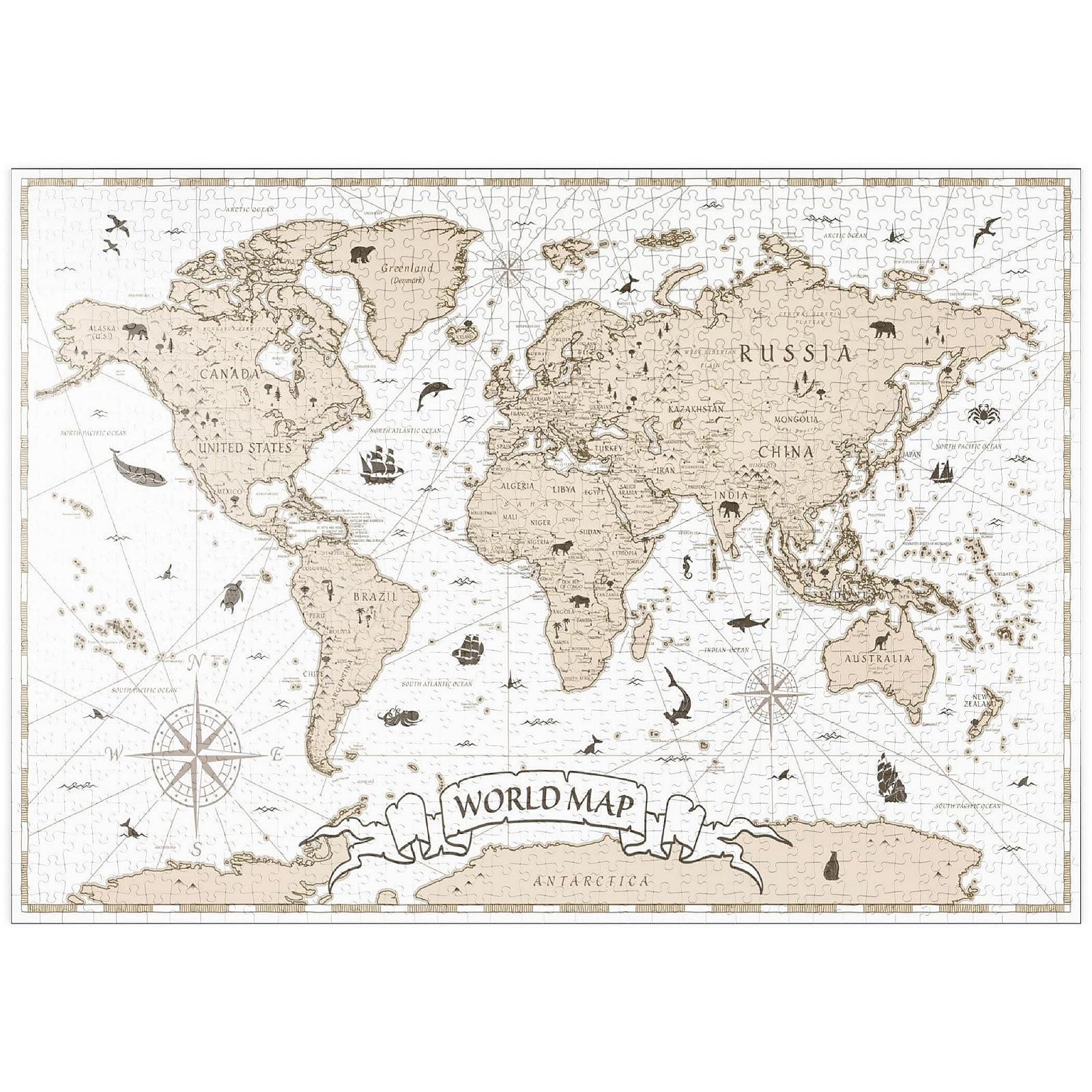 Пазлы MyPuzzle Special Collection by Puzzle Galaxy Детальная винтажная мультяшная карта мира Premium 1000 элементов, фото №1