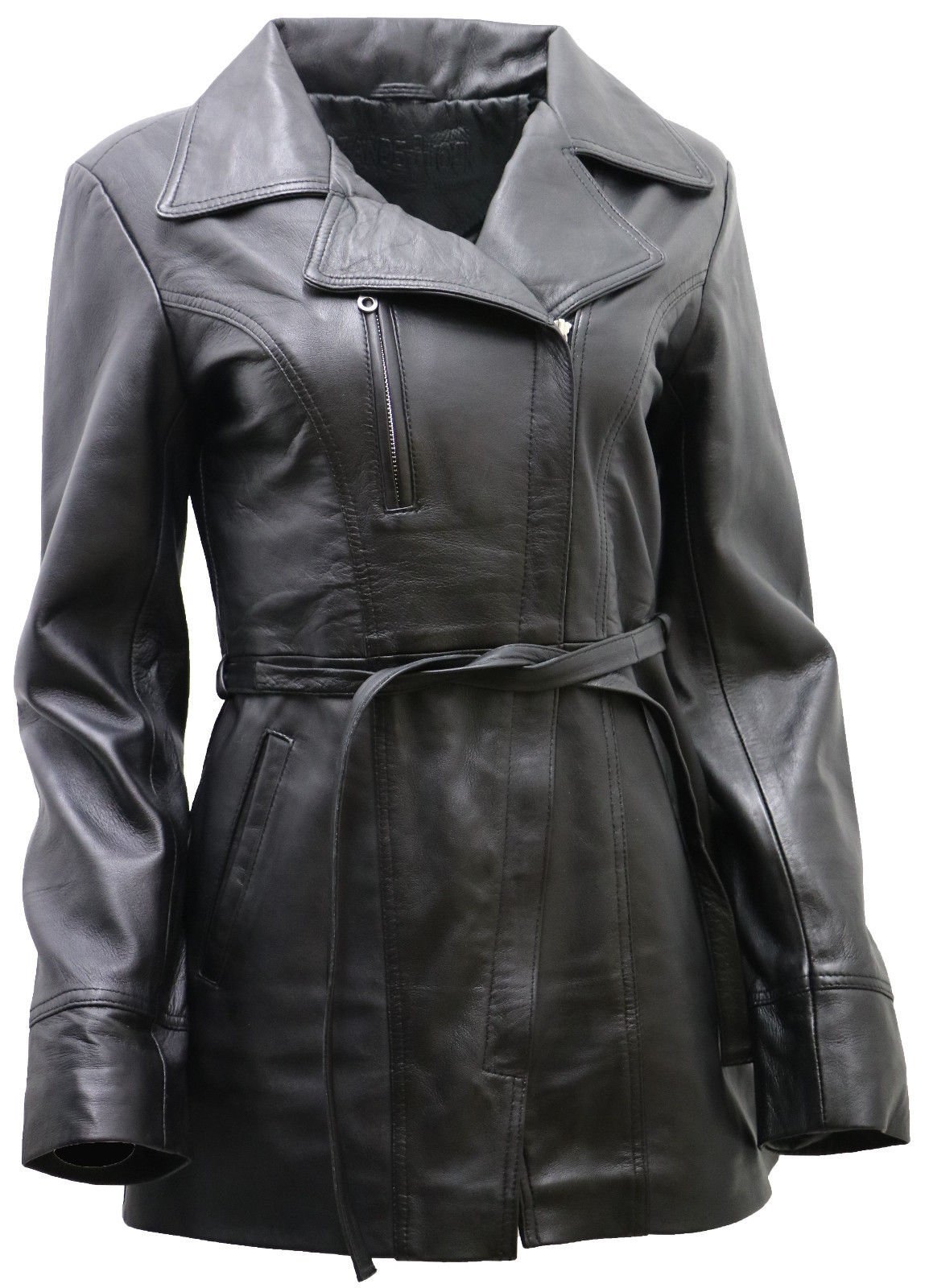 Кожаная куртка Infinity Leather Женская Черный Коричневый Рыжий Наппа Кожа Длинная Куртка Циклиста с Поясом, фото №2