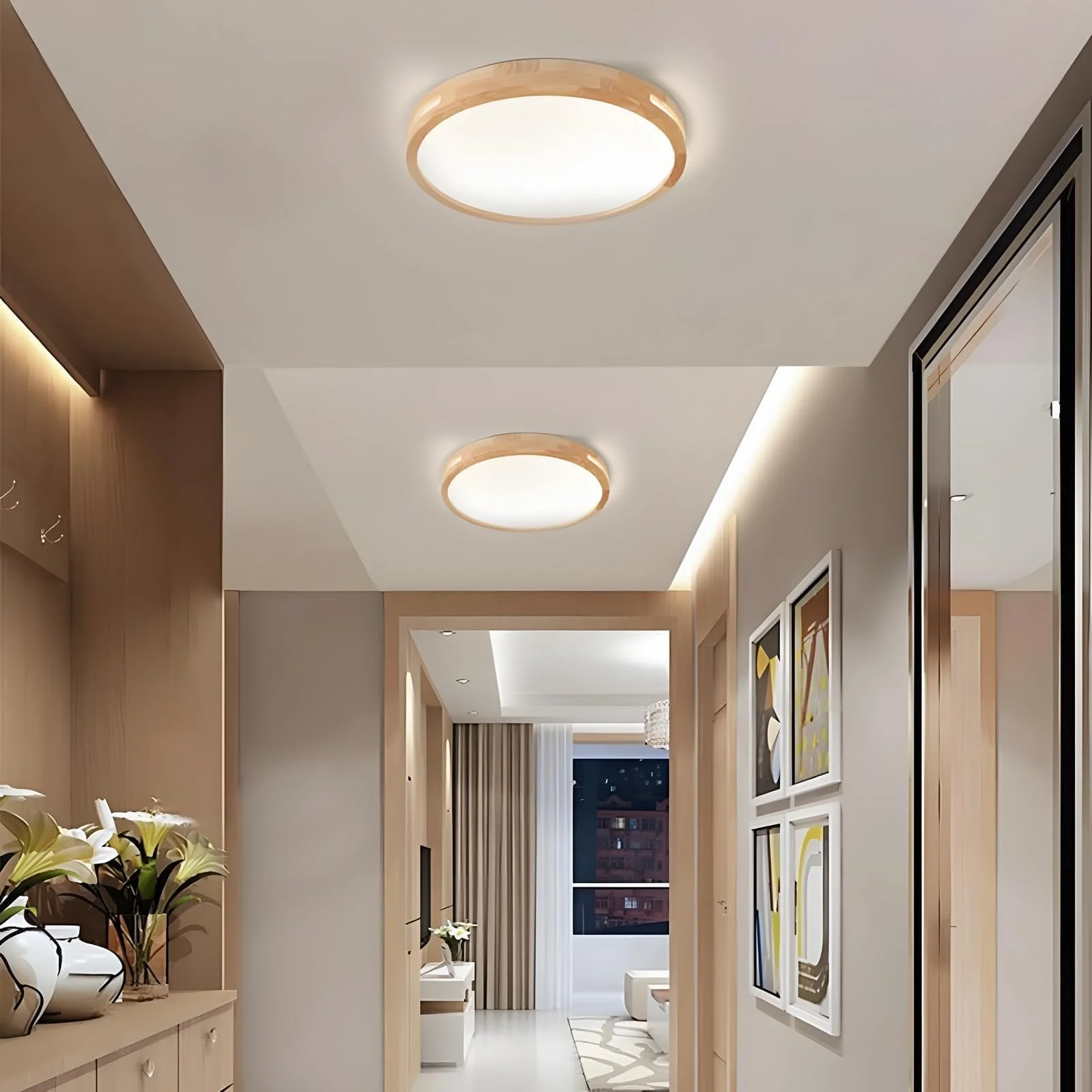 Світильник LED YYUTLUO Круглий Дерев'яний Нейтрально-білий 4500 K 1620 lm 18 Вт Діаметр 30 см, фото №3