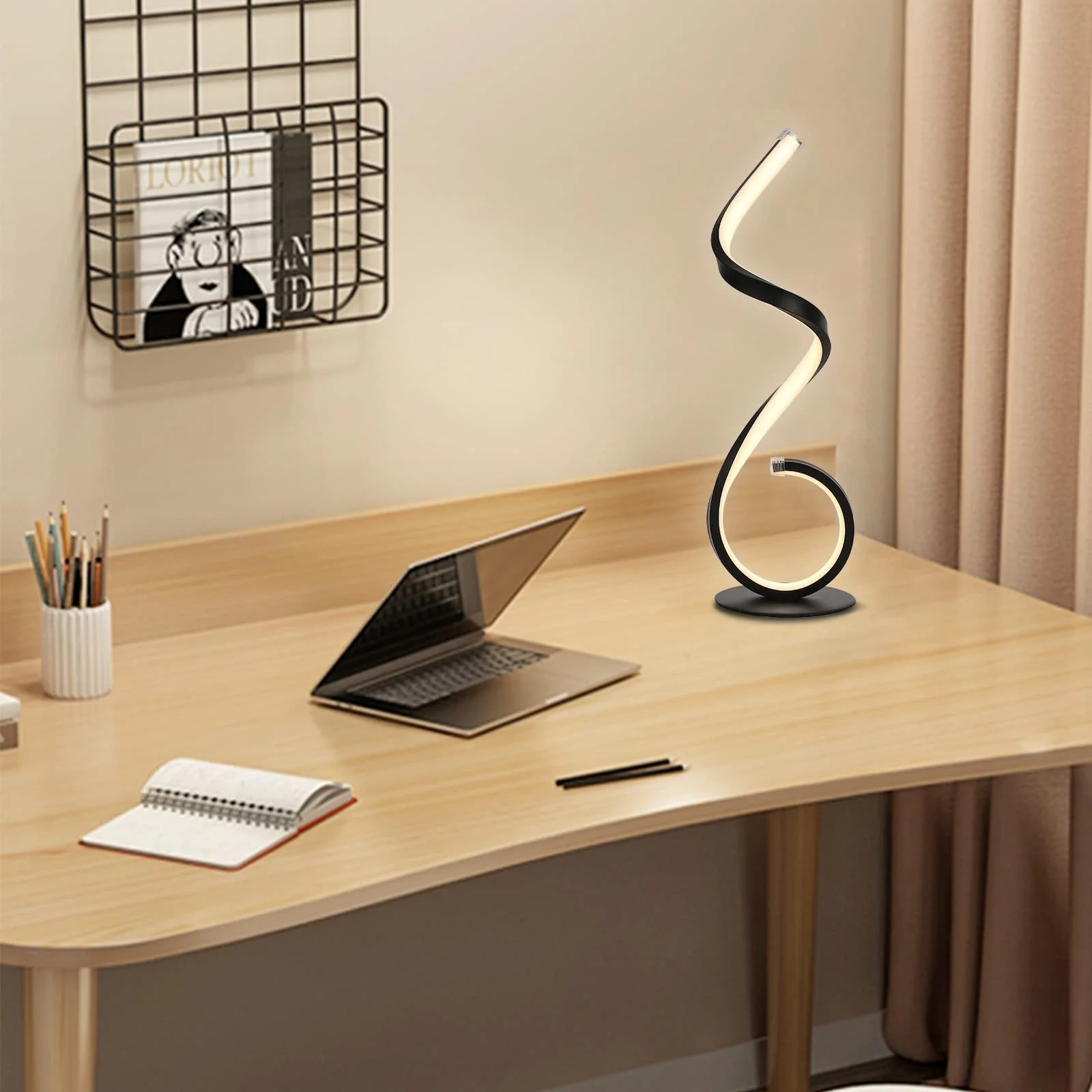 Настольная лампа LED спиральный дизайн, 22 Ватт, с регулировкой яркости, 3 режима цвета, 10 уровней яркости, черная, фото №5