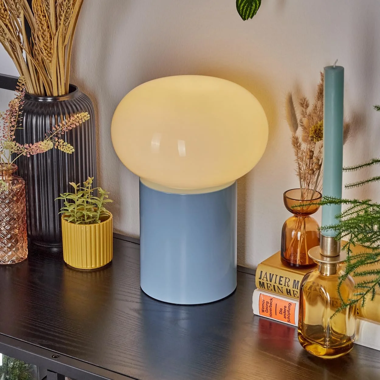 Настільна лампа Godrie Сучасна Приліжкова Метал/Скло Ретро/Вінтаж Ø 20 см H 27 см 1 x E27 Синя Біла, фото №8