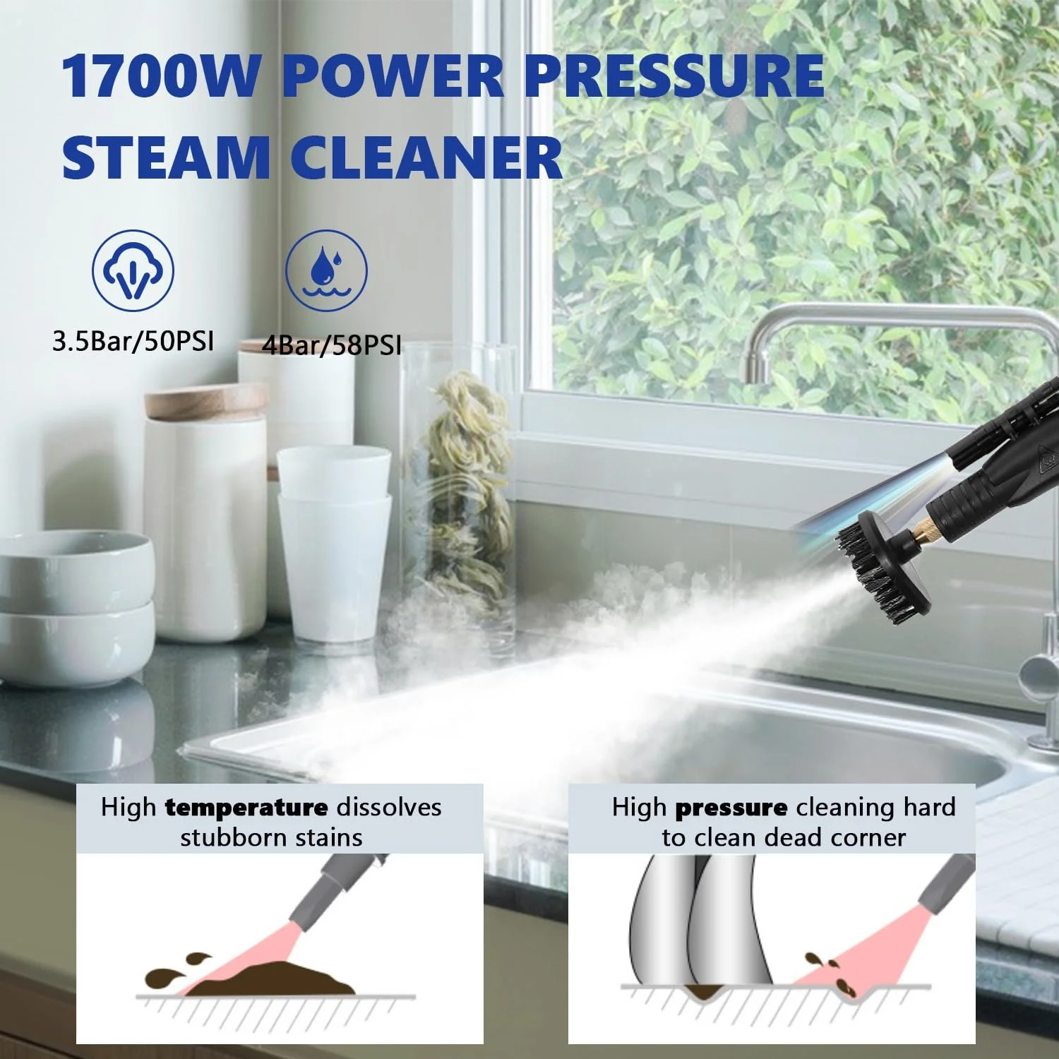 Пароочисник Moongiantgo 1700 W Багатофункціональний ручний безрезервуарний 220 V, фото №4