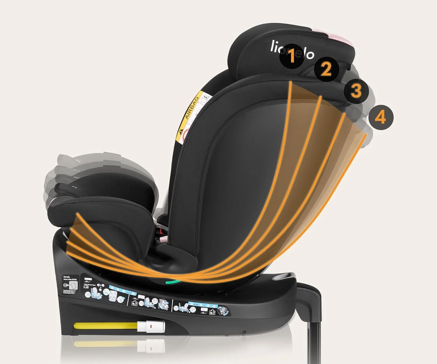 Дитяче автокрісло LIONELO Navy i-Size / З ISOFIX та поворотом на 360° / 0-36 кг / 40-150 см / 0-12 років / Регульований підголівник та нахил спинки / Чорне, фото №8 Дитяче автокрісло LIONELO Navy i-Size / З ISOFIX та поворотом на 360° / 0-36 кг / 40-150 см / 0-12 років / Регульований підголівник та нахил спинки / Чорне, фото №8