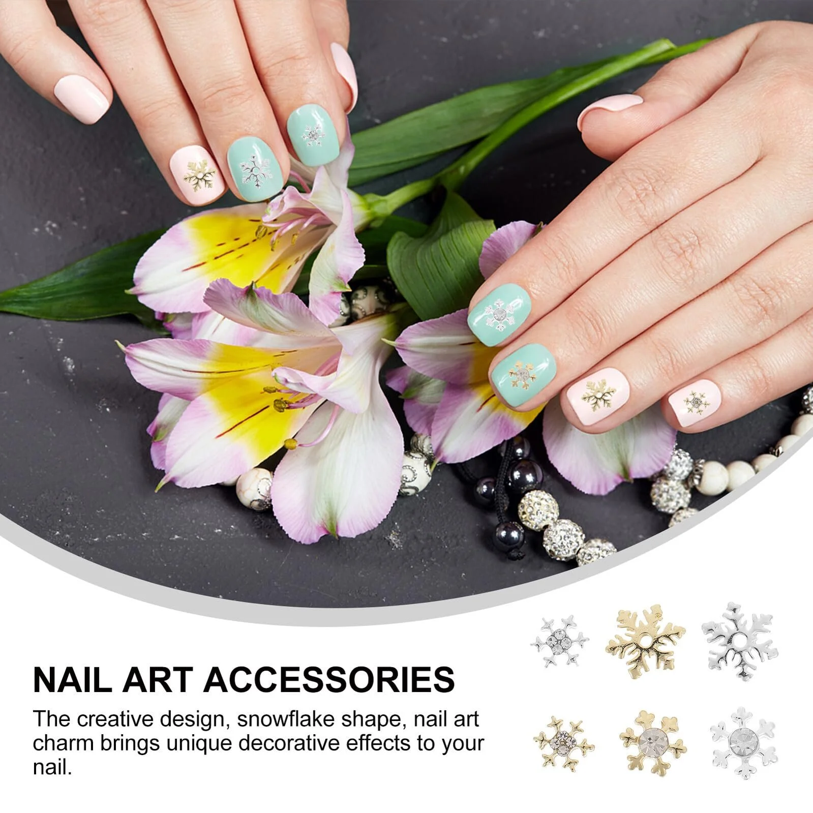 Украшения для ногтей Снежинка ERINGOGO, 60 шт., Золотые и серебряные блестящие украшения для ногтей, Мелкие украшения для ногтей для праздничных событий, фото №8