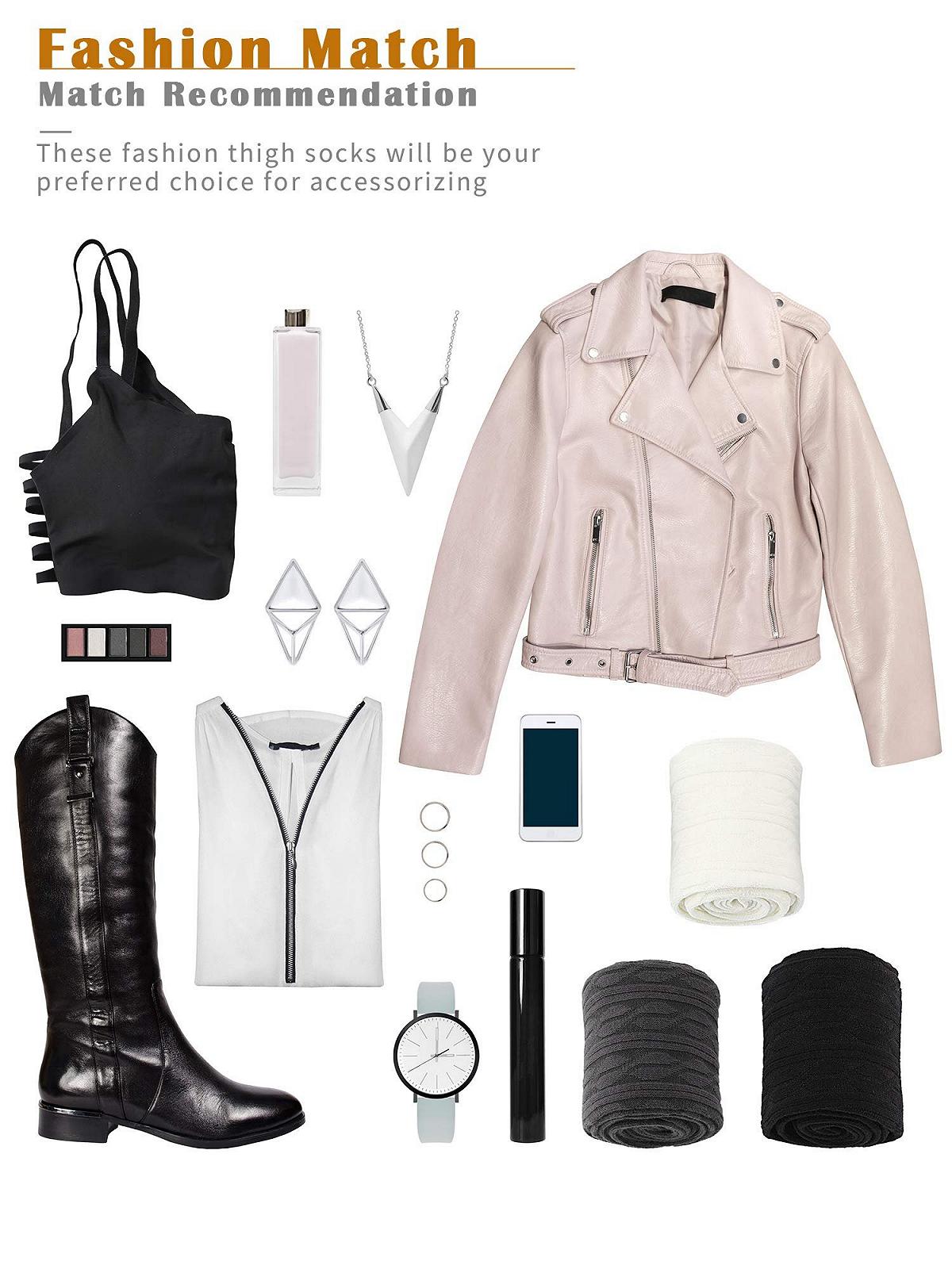 Высокие гольфы SATINIOR выше колена 3 пары Хлопковые вязаные гетры, черный, фото №6