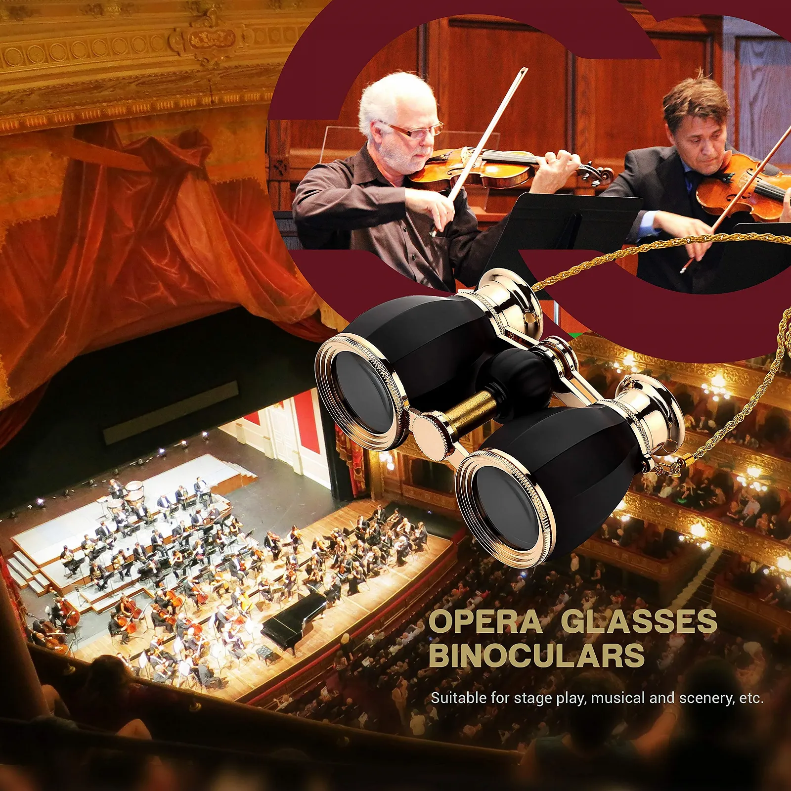 Бинокль театральный ESSLNB 4x30mm Mini Compact Antique Chain, фото №9