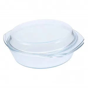 Стеклянная форма для микроволновой печи с крышкой и ручками термостойкая прозрачная - Фото 1
