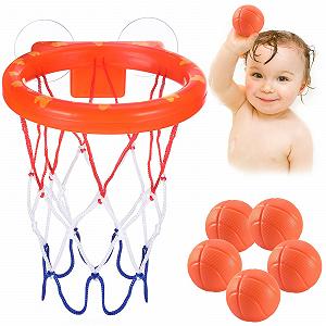 Игрушка для ванны: 5 мячей без отверстий + баскетбольное кольцо с крепкой присоской. - Фото 1