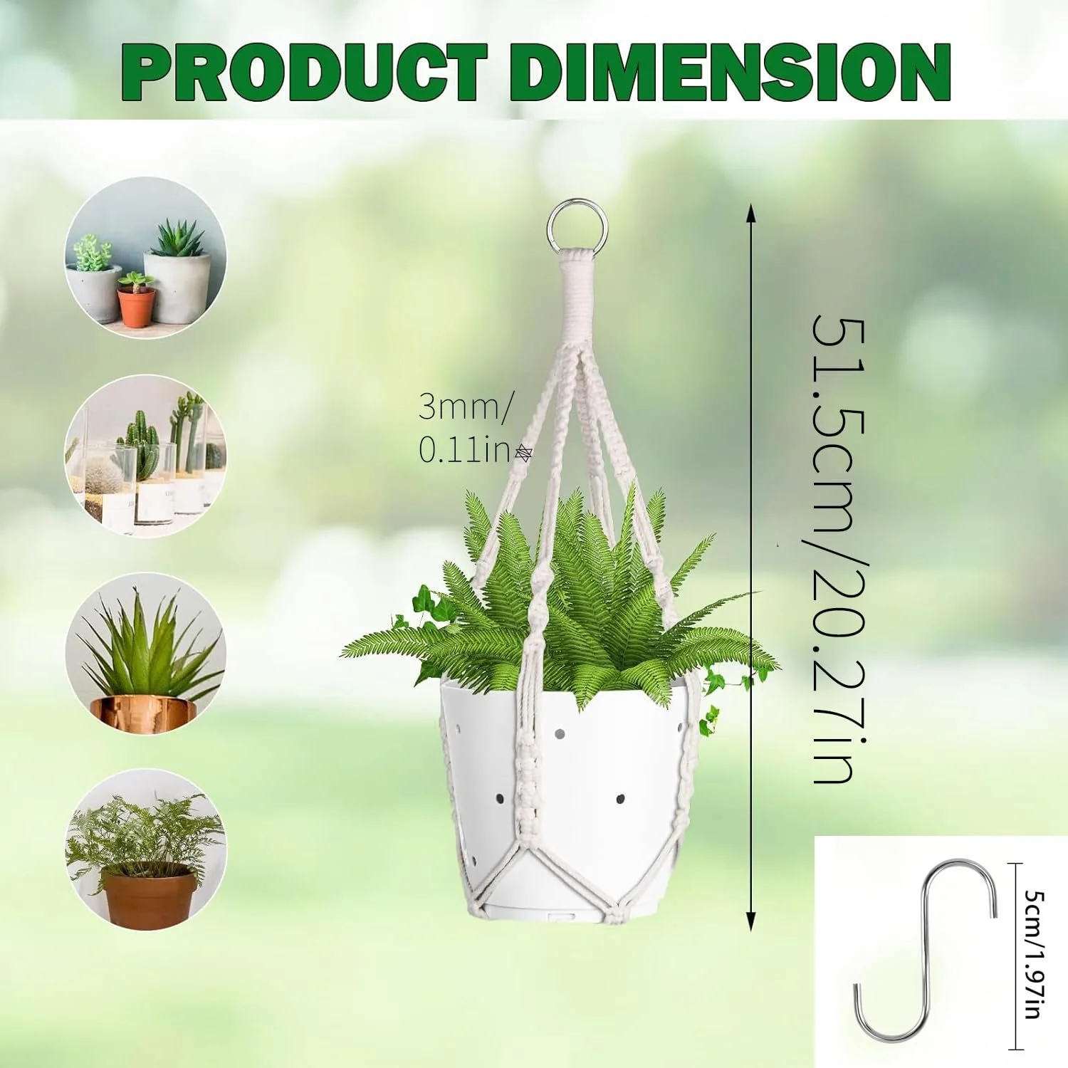 Подвесы для растений макраме Набор из 2 шт. 51,5 см с крючками Boho Style, фото №2