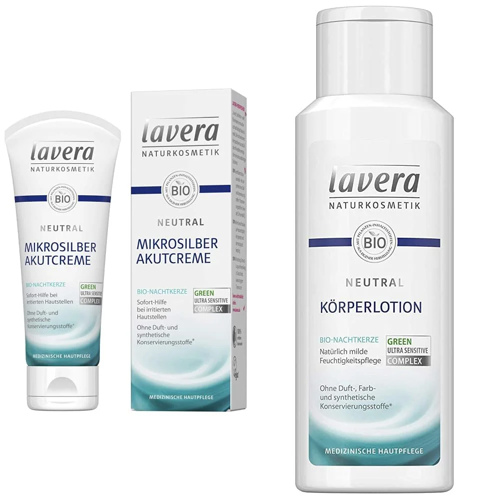 Крем Lavera Neutral Acute з мікросріблом, 75 мл та Лосьйон для тіла Neutral - Зволожуючий, натуральний, м'який, 200 мл, фото №1 Крем Lavera Neutral Acute з мікросріблом, 75 мл та Лосьйон для тіла Neutral - Зволожуючий, натуральний, м'який, 200 мл, фото №1