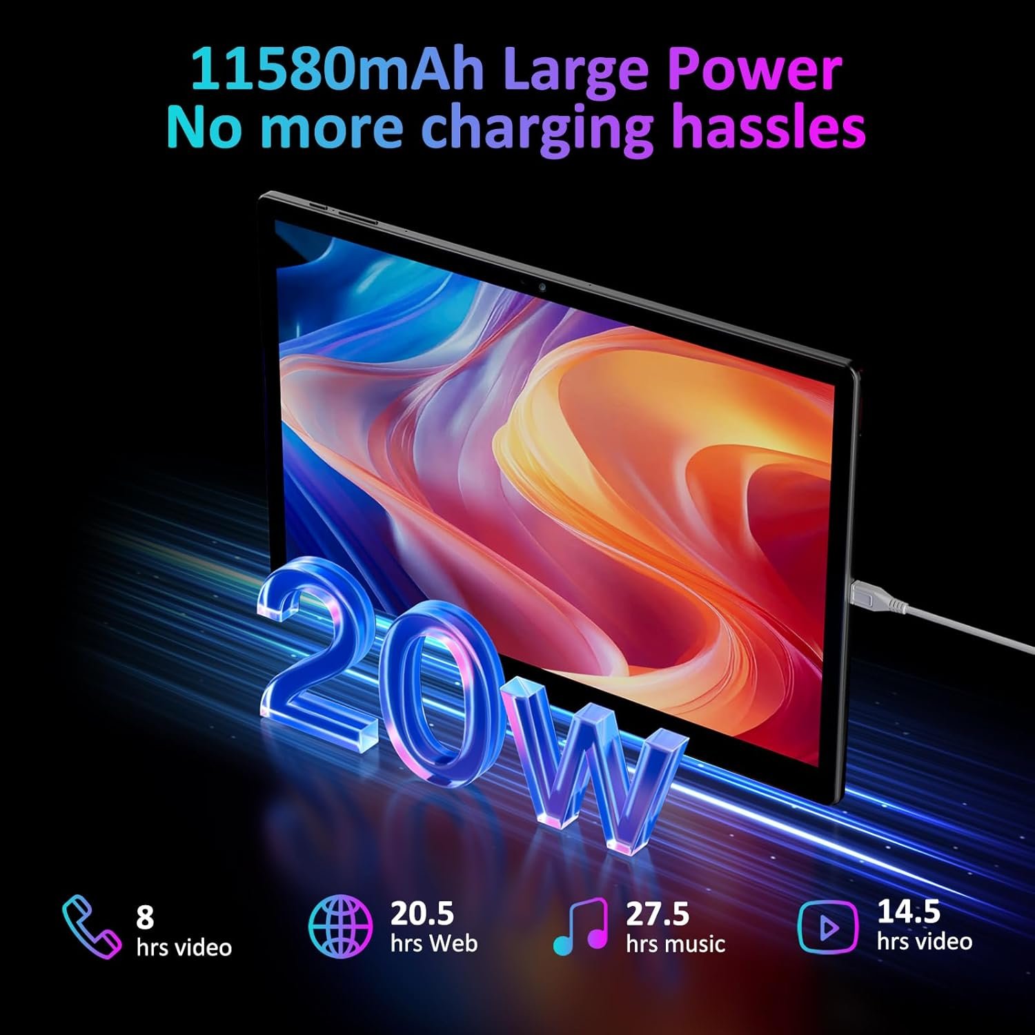 Планшет 11" Full HD DEEMWOLF P7 12+24/256 ГБ 4G 2 SIM 8 ядер Android 14 11580 мАч Black, фото №3