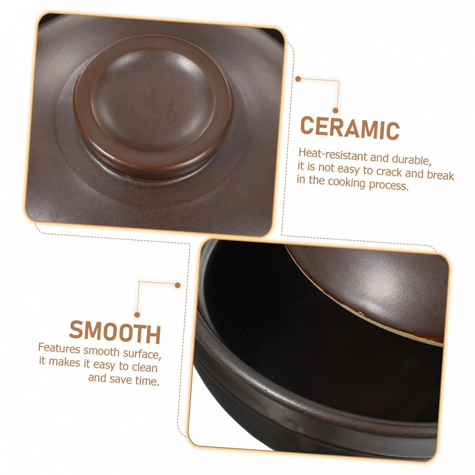 Кастрюля-жаровня керамическая традиционная малая с крышкой и ручкой, фото №3