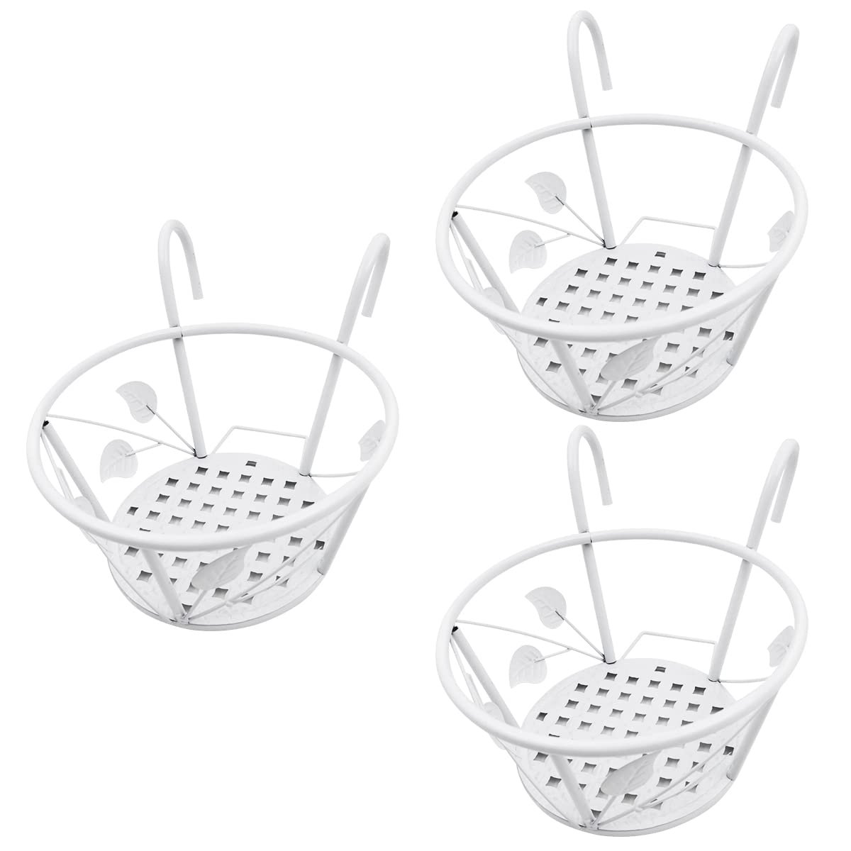 Підвісний тримач для квіткових горщиків Набір 3 шт. Круглий Для перил Залізний Для саду та балкона Білий, фото №1 Підвісний тримач для квіткових горщиків Набір 3 шт. Круглий Для перил Залізний Для саду та балкона Білий, фото №1