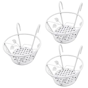 Купить Подвесной держатель для цветочных горшков Набор 3 шт. Круглый Для перил Железный Для сада и балкона Белый - Фото 1 Подвесной держатель для цветочных горшков Набор 3 шт. Круглый Для перил Железный Для сада и балкона Белый - Фото 1