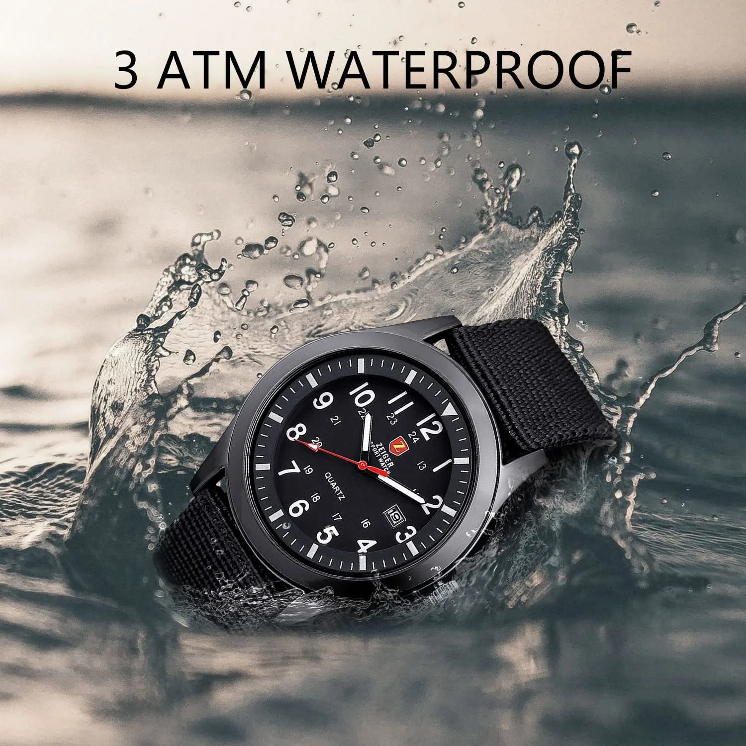 Мужские Кварцевые Аналоговые Спортивные Часы Zeiger Military с Датой, Нейлоновый Ремешок, фото №9 Мужские Кварцевые Аналоговые Спортивные Часы Zeiger Military с Датой, Нейлоновый Ремешок, фото №9