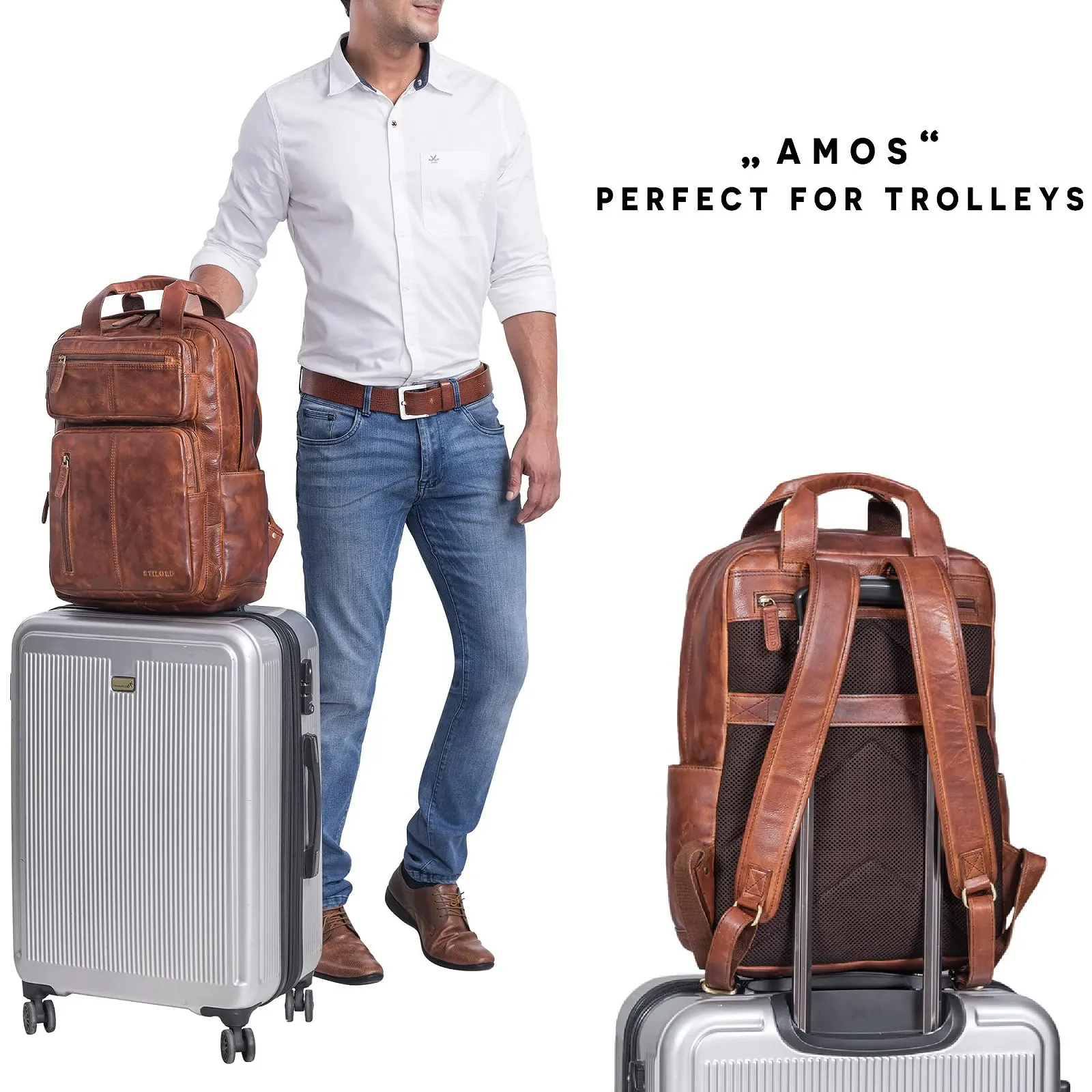 Рюкзак для ноутбука STILORD Amos Business Натуральная кожа 17.3 дюйма Brandy - Cognac, фото №3