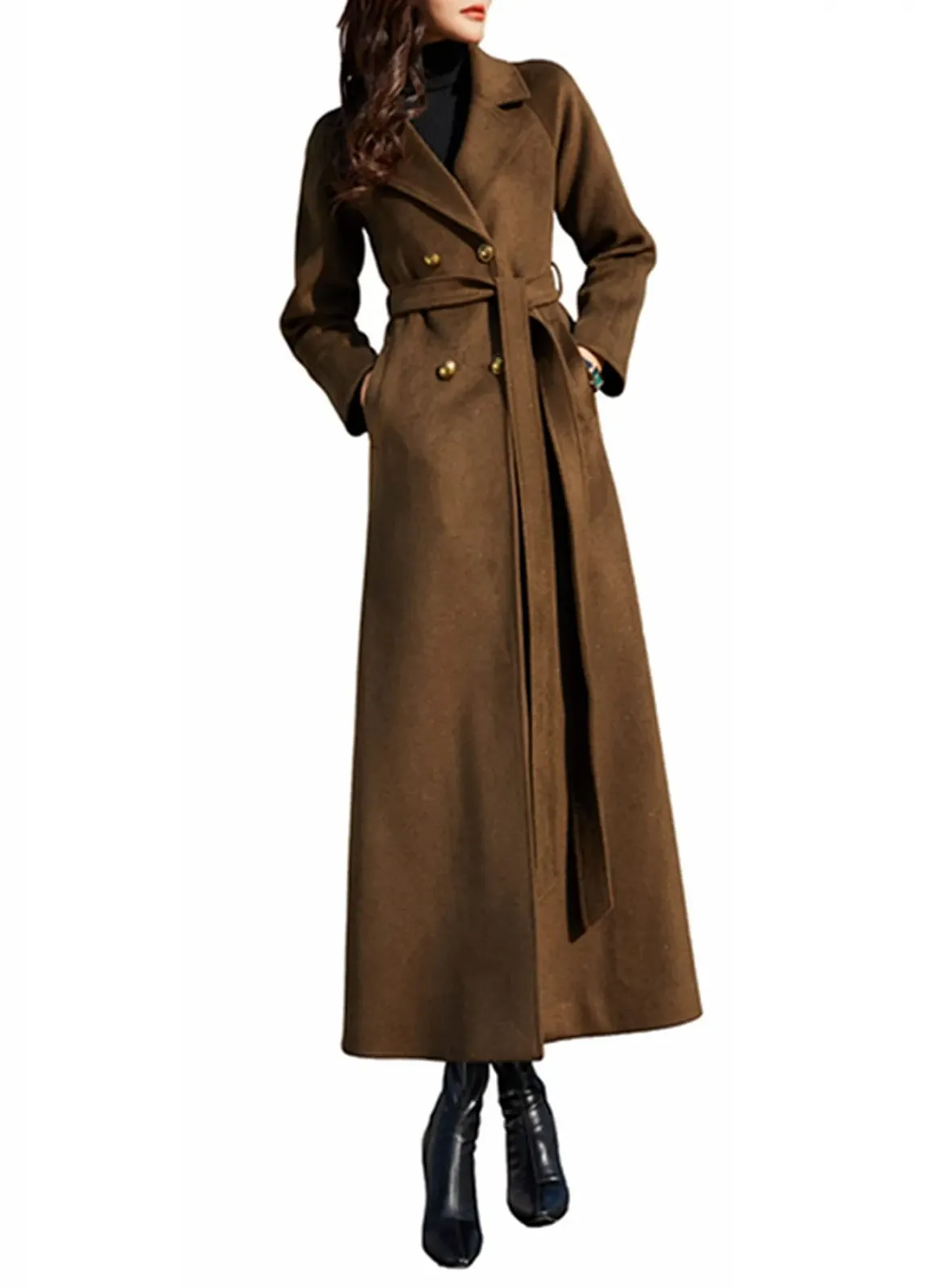 Женское Классическое Двубортное Кашемировое Пальто Зимнее Длинное Шерстяное, фото №1