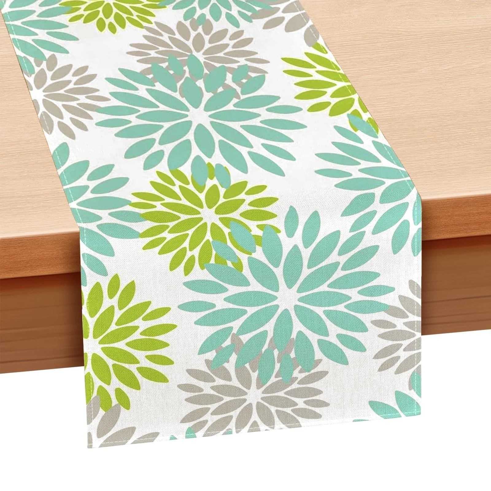 Доріжка на стіл Dahlias Boho Linen 140 x 40 см зелено-сіра, фото №1
