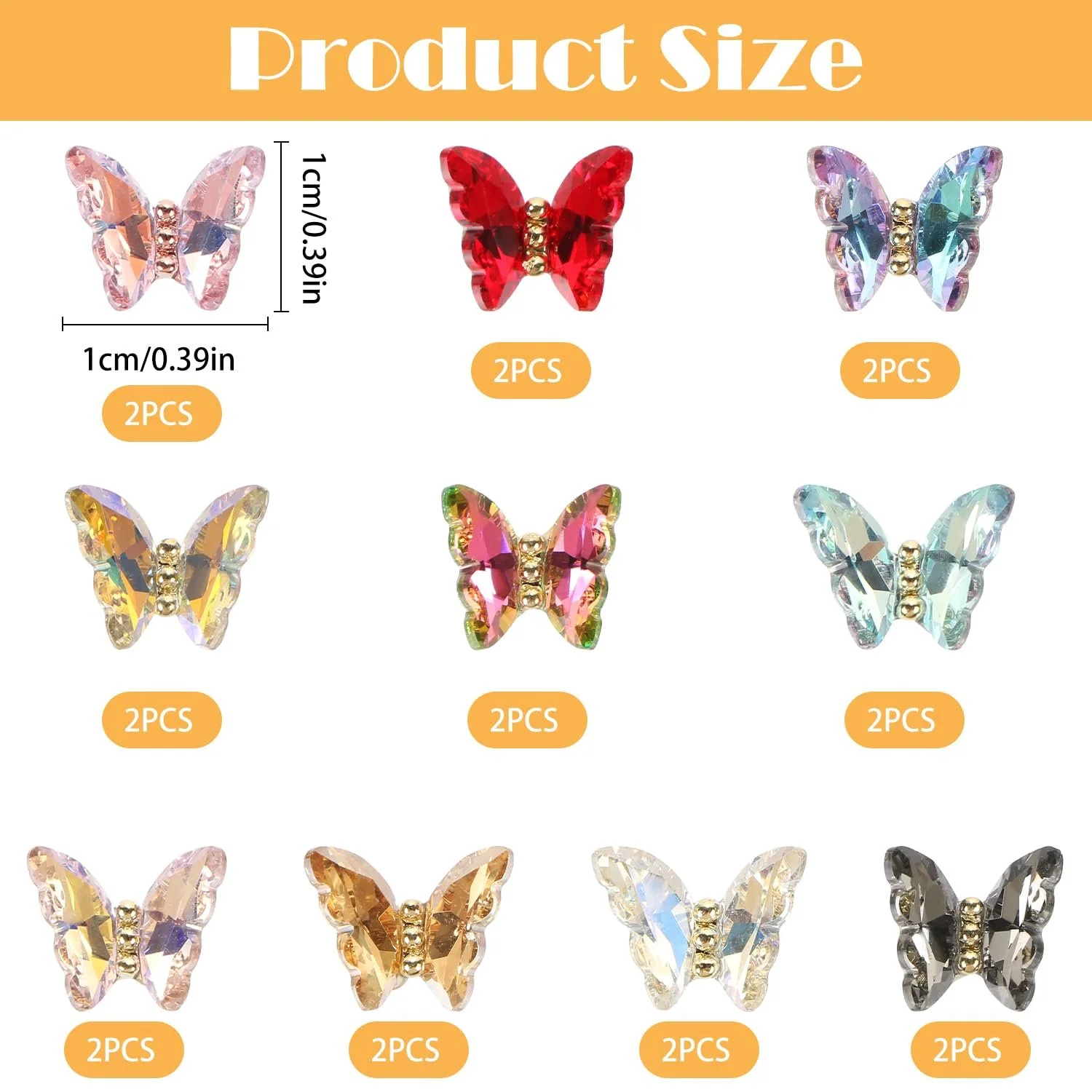 Прикраси для нігтів 3D Метелики Кристал 20шт, фото №2