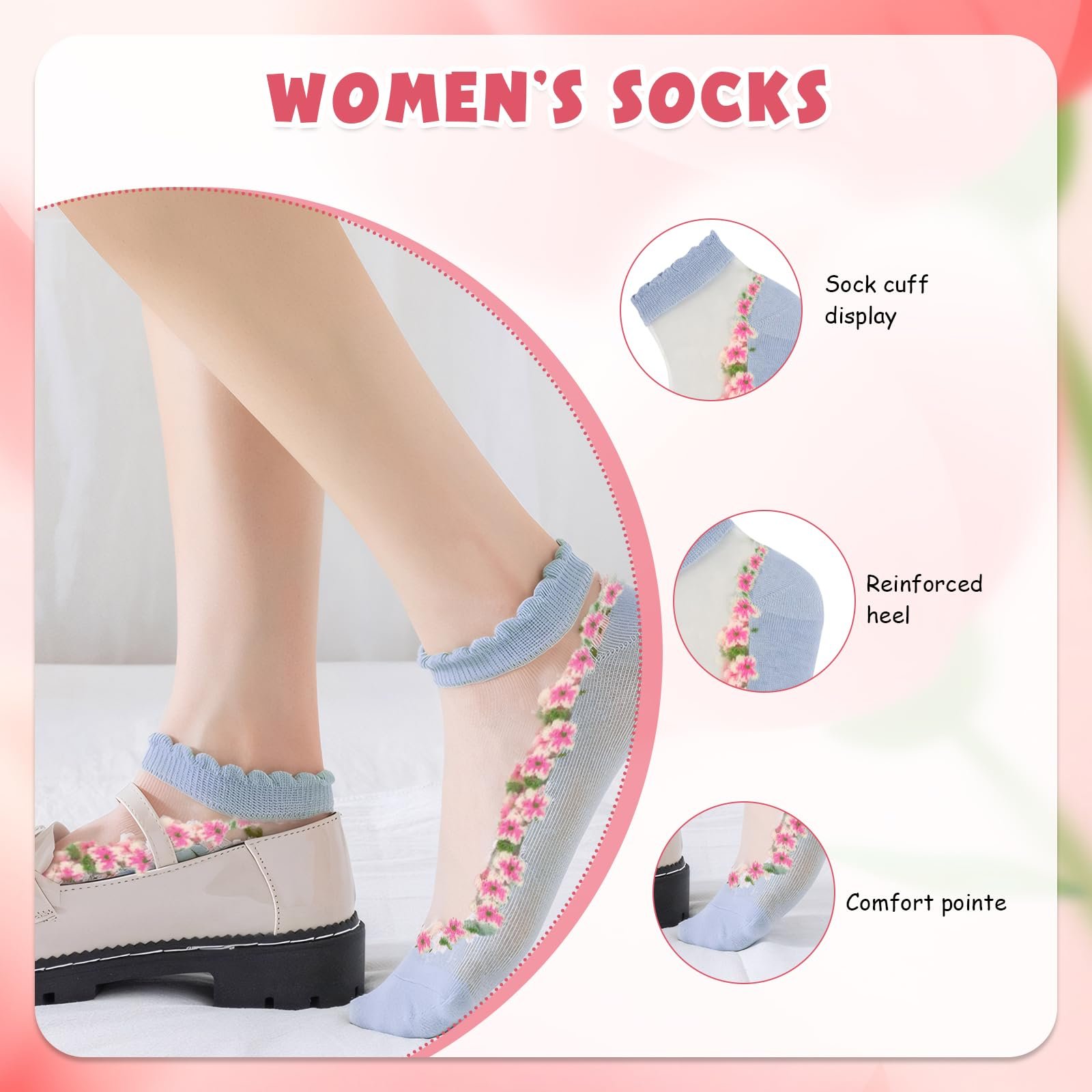 Носки Нейлоновые Женские Цветочный узор, 10 пар, разноцветные, фото №3