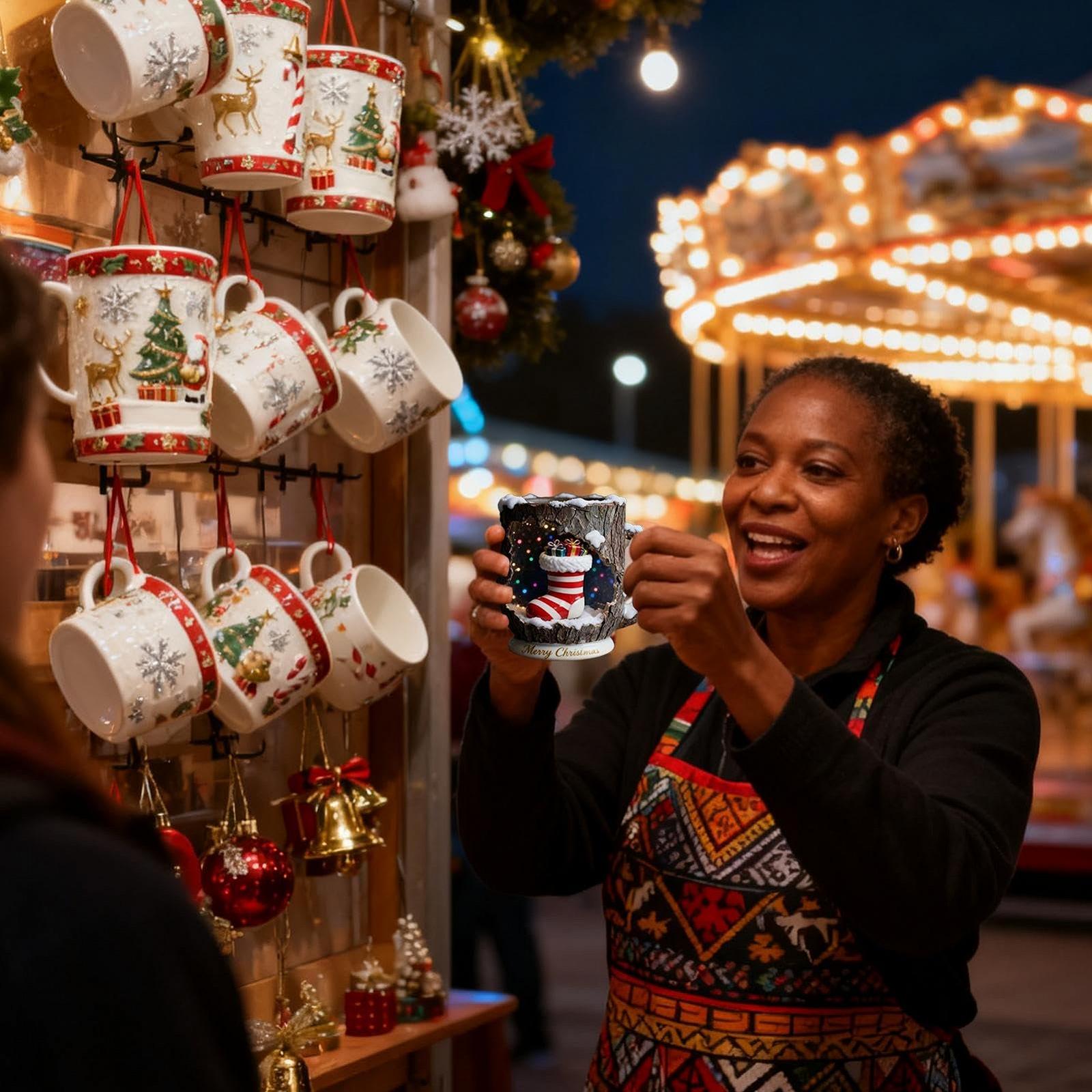 Кружка Різдвяна, структура кора дерев, святкова, з дизайном ялинки, фото №2