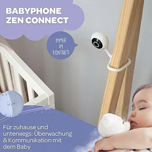 Відеоняня BÉABA Zen Connect, 1080p Full HD, функція рації, великий радіус дії, підключення до мобільної мережі та WiFi, колискові, гнучка стійка, біла synthetic.ua - Фото 1