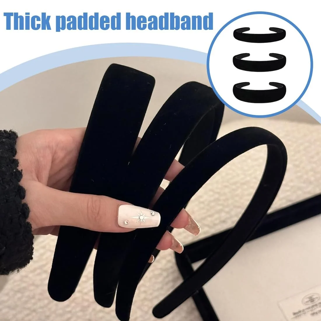 Набір оксамитових обручів 3 шт. Чорний, фото №4 Набір оксамитових обручів 3 шт. Чорний, фото №4