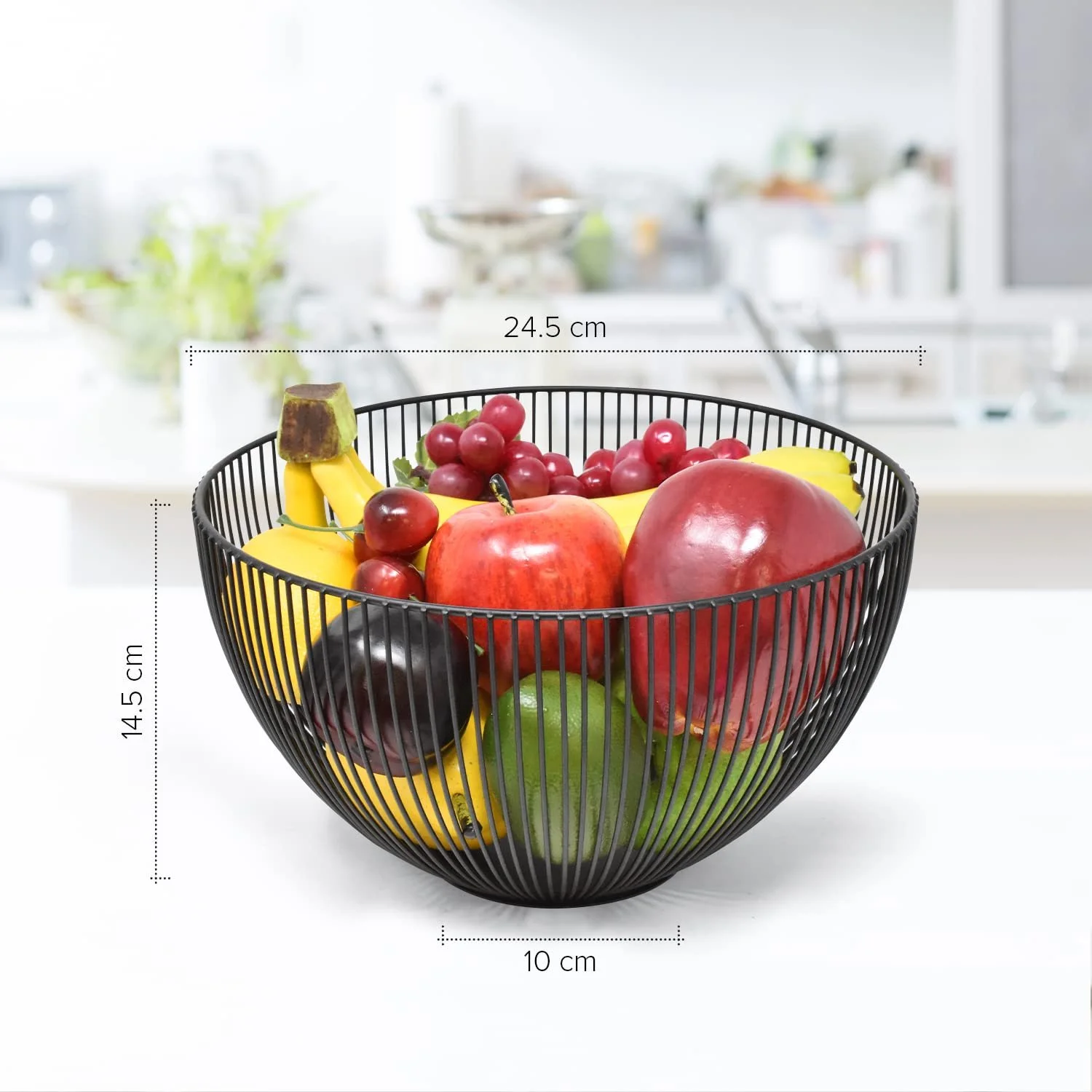 Кошик для фруктів joeji's Kitchen 25 см, великий відкритий, для зберігання фруктів та овочів, чорний, фото №2