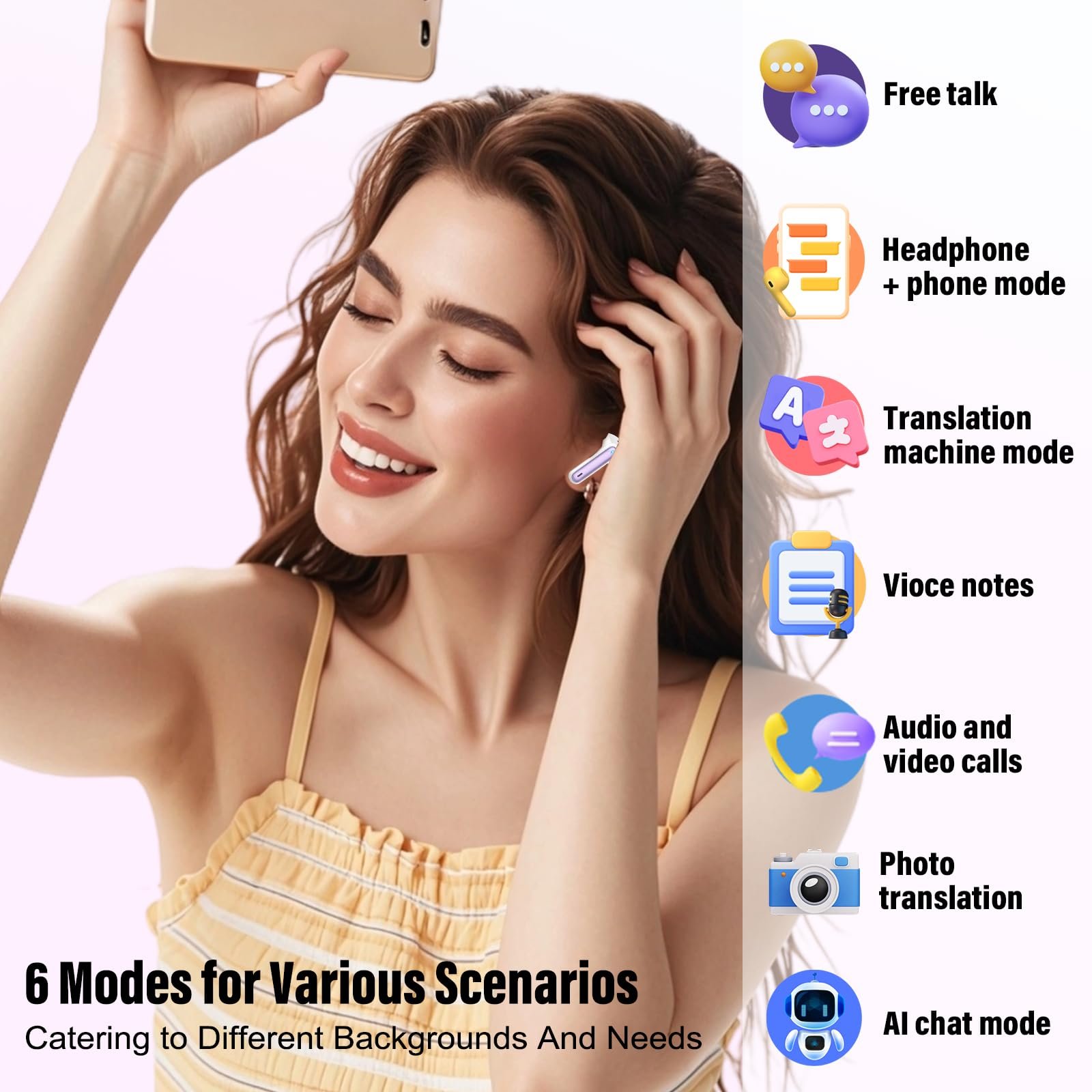 Наушники AI Переводчик, Bluetooth 5.3 3-в-1 Голосовой, фото №4