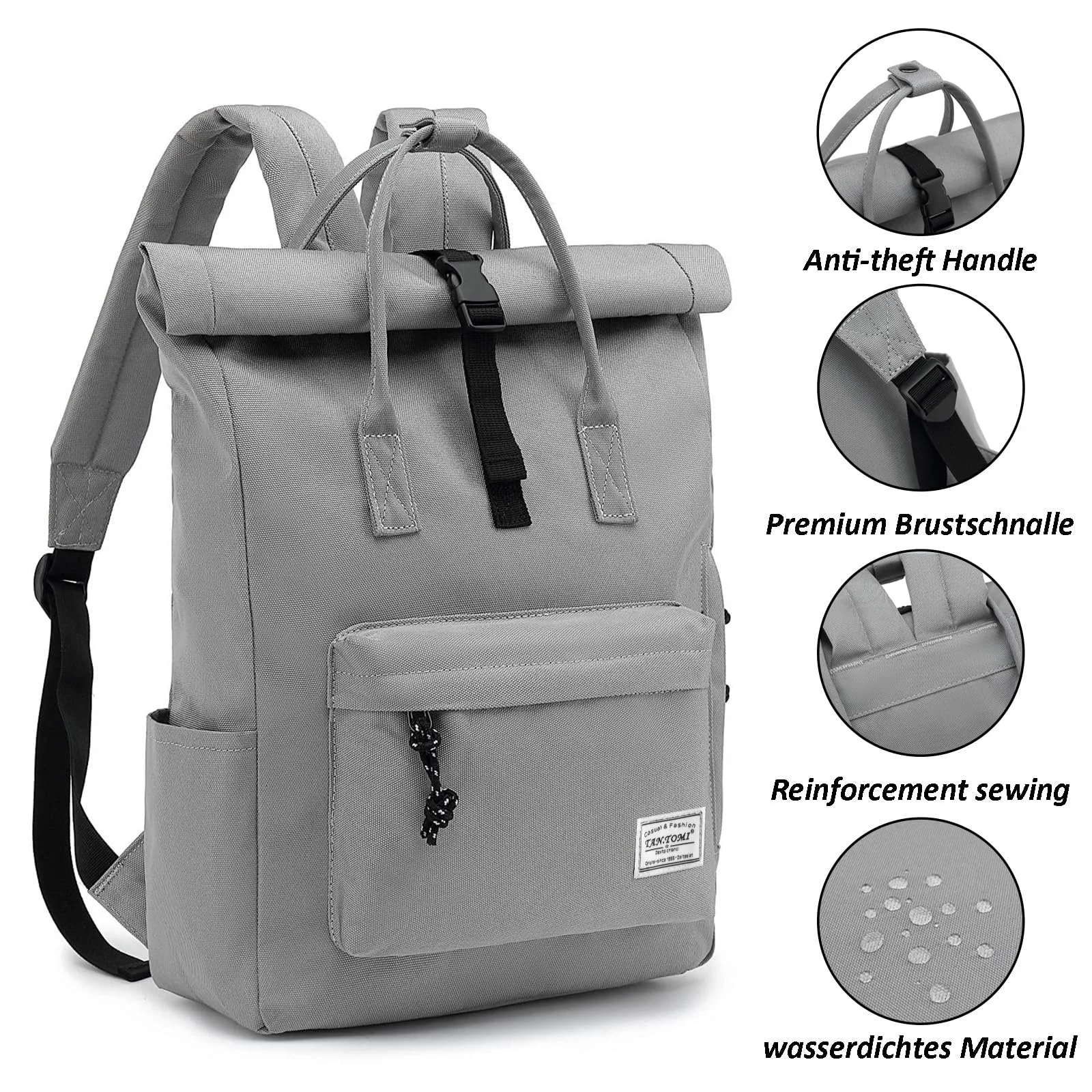 Рюкзак для ноутбука TANTOMI 15.6 Inch Rolltop Waterproof, фото №5 Рюкзак для ноутбука TANTOMI 15.6 Inch Rolltop Waterproof, фото №5