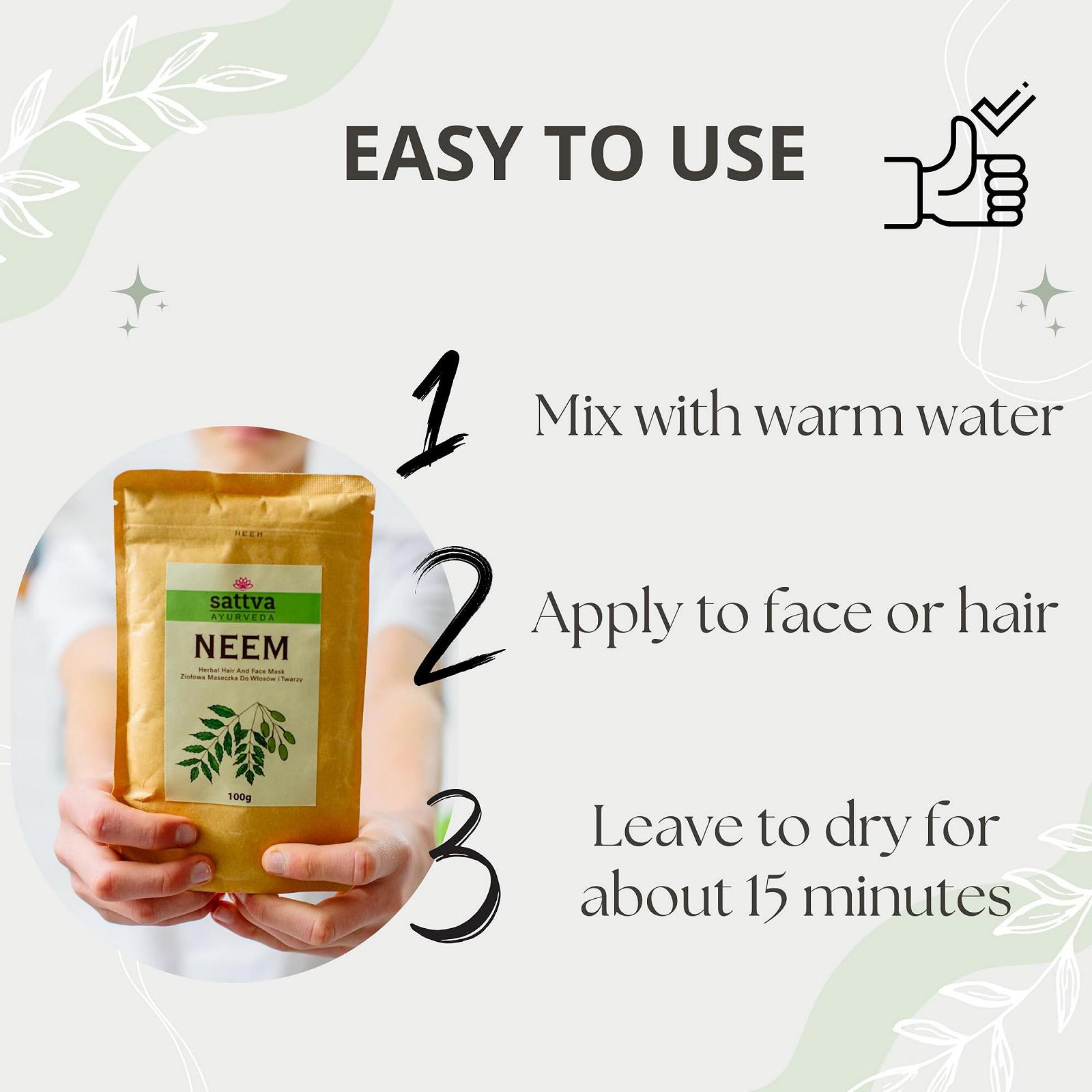 Маска для лица и волос Sattva Neem - маска против прыщей, маска против черных точек для мужчин и женщин - маска для ухода за кожей лица - для жирной кожи - для жирной кожи головы и перхоти - 100 г, фото №4