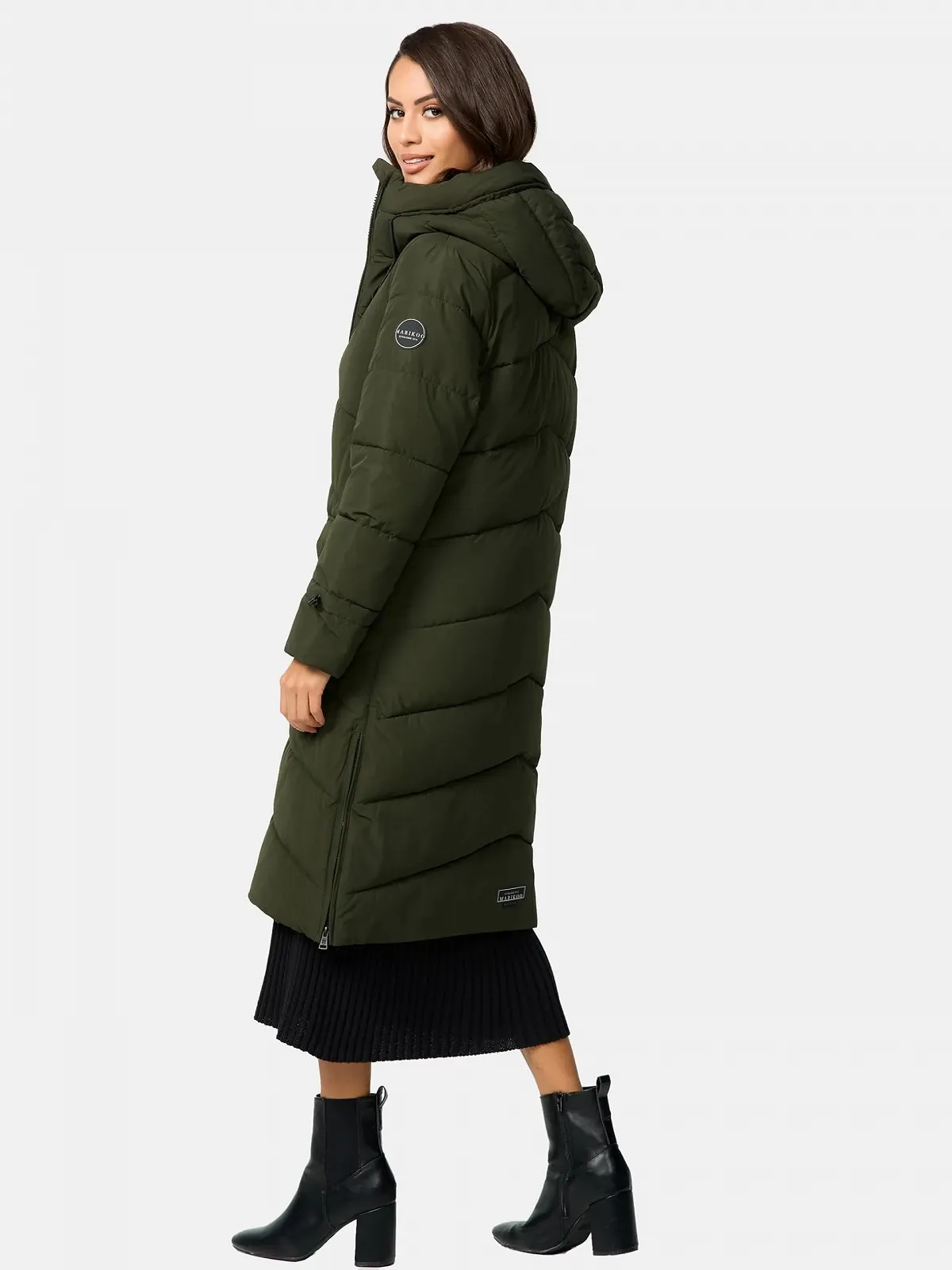 Пальто зимнее MARIKOO Tomomii XVI Женское Теплое стеганое Длинное с капюшоном и разрезами, фото №7