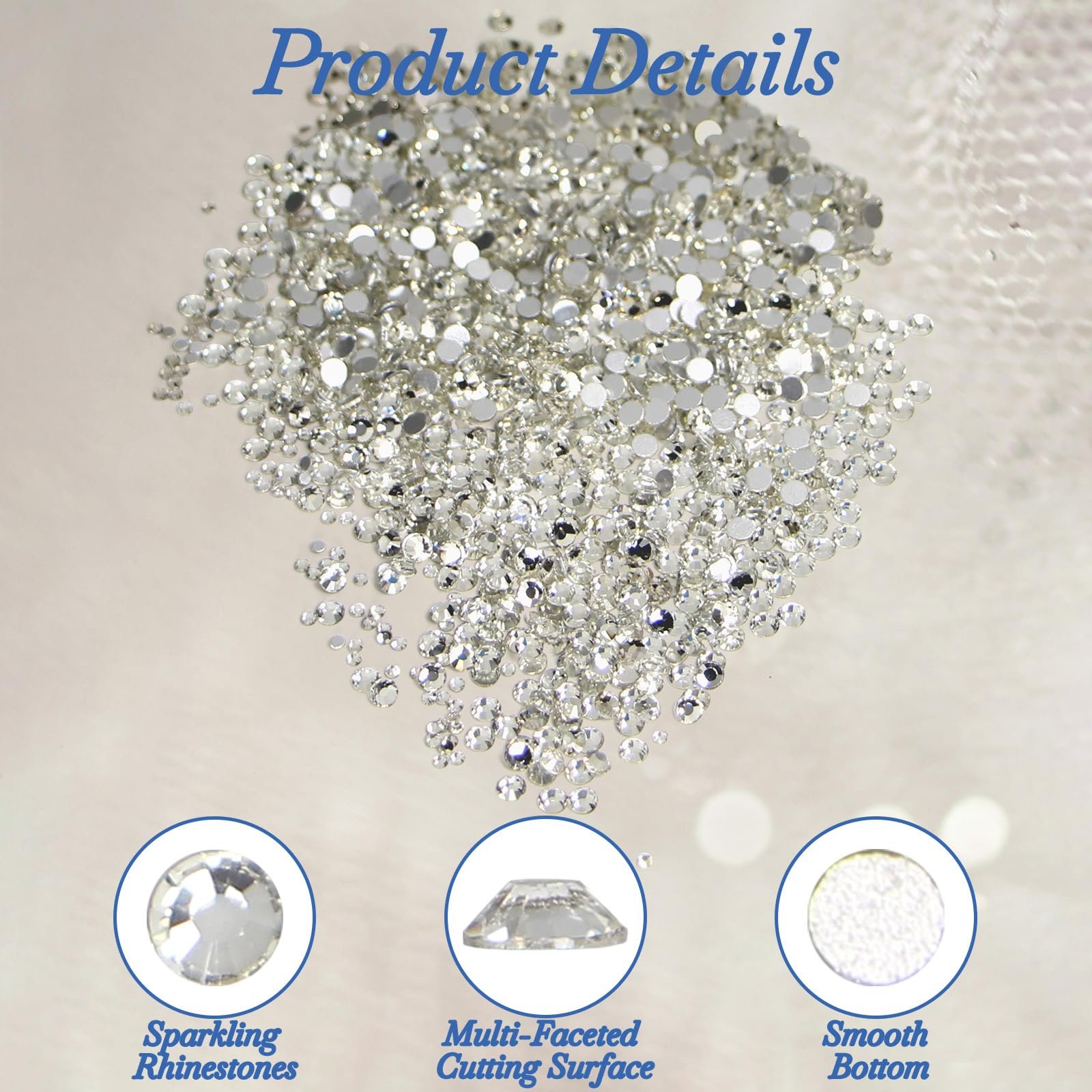 Кристальные Стразы для ногтей 2880 шт, 2 мм/4 мм Плоские Стразы, Серебряные Круглые Плоские Декоративные Камни для Ногтей (Серебряные), фото №3