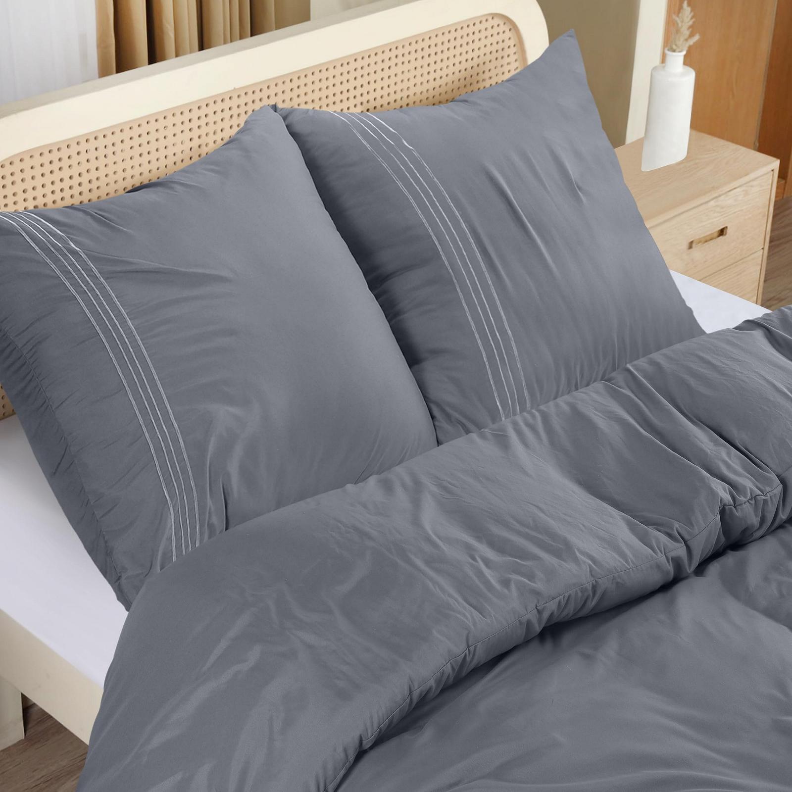 Комплект постільної білизни Utopia Bedding, 200 x 200 см - Підковдра з мікрофібри 200 x 200 см + 2 вишиті наволочки 80 x 80 см - Сірий, фото №3