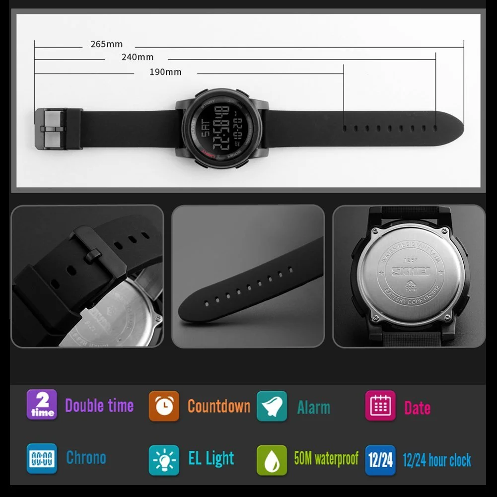 Мужские часы SKMEI Military Электронные LED Двойное время Black Спортивные Digital, черные, Digital, фото №6 Мужские часы SKMEI Military Электронные LED Двойное время Black Спортивные Digital, черные, Digital, фото №6