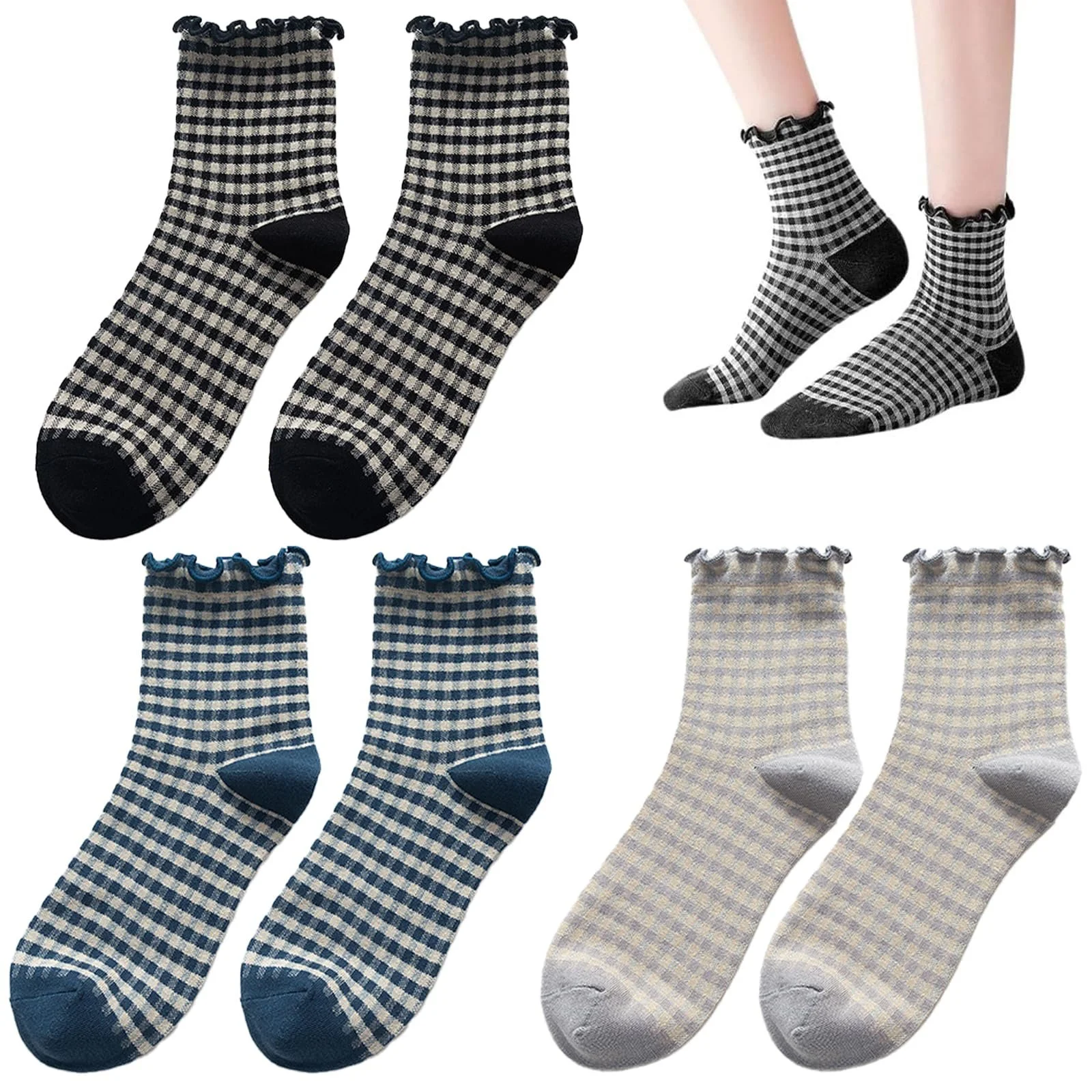 Шкарпетки з рюшами для жінок 3 пари Смугасті, фото №1