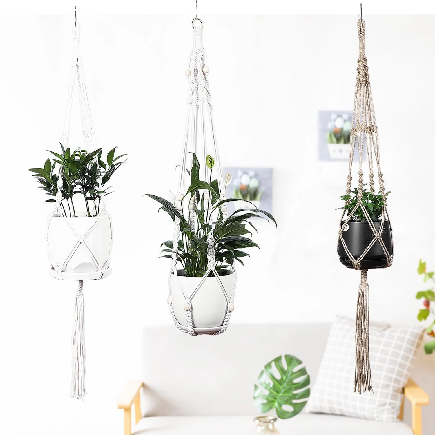 Подвесной держатель для растений макраме 2 шт 88 см хлопковый, фото №7