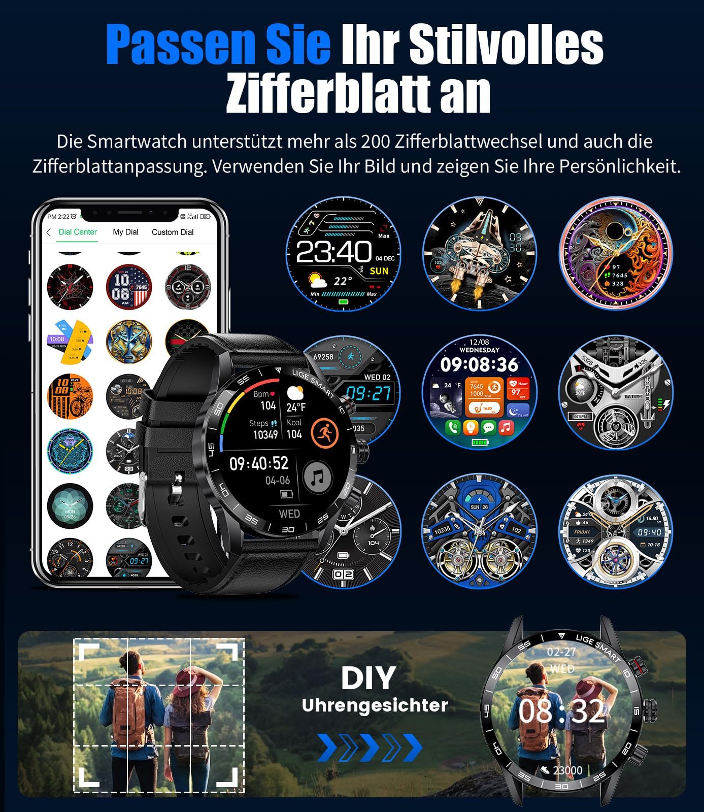 Смарт-часы LIGE мужские, 1,43 дюйма, AMOLED, функция телефона, голосовой помощник, пульсометр, SpO2, 124 спортивных режима, трекер активности, фитнес-часы, фото №6