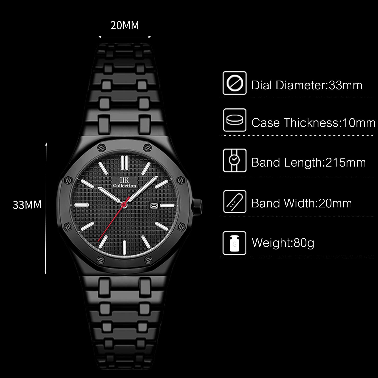 Годинник rorios Luminous Аналоговий Кварцовий з Ремінцем з Нержавіючої Сталі Мінімалістичний Унісекс Годинник, фото №6