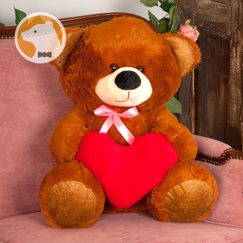 Мічна іграшка 1000plus плушевий мишка Томмі з серцем, 70 см, коричневий, фото №2